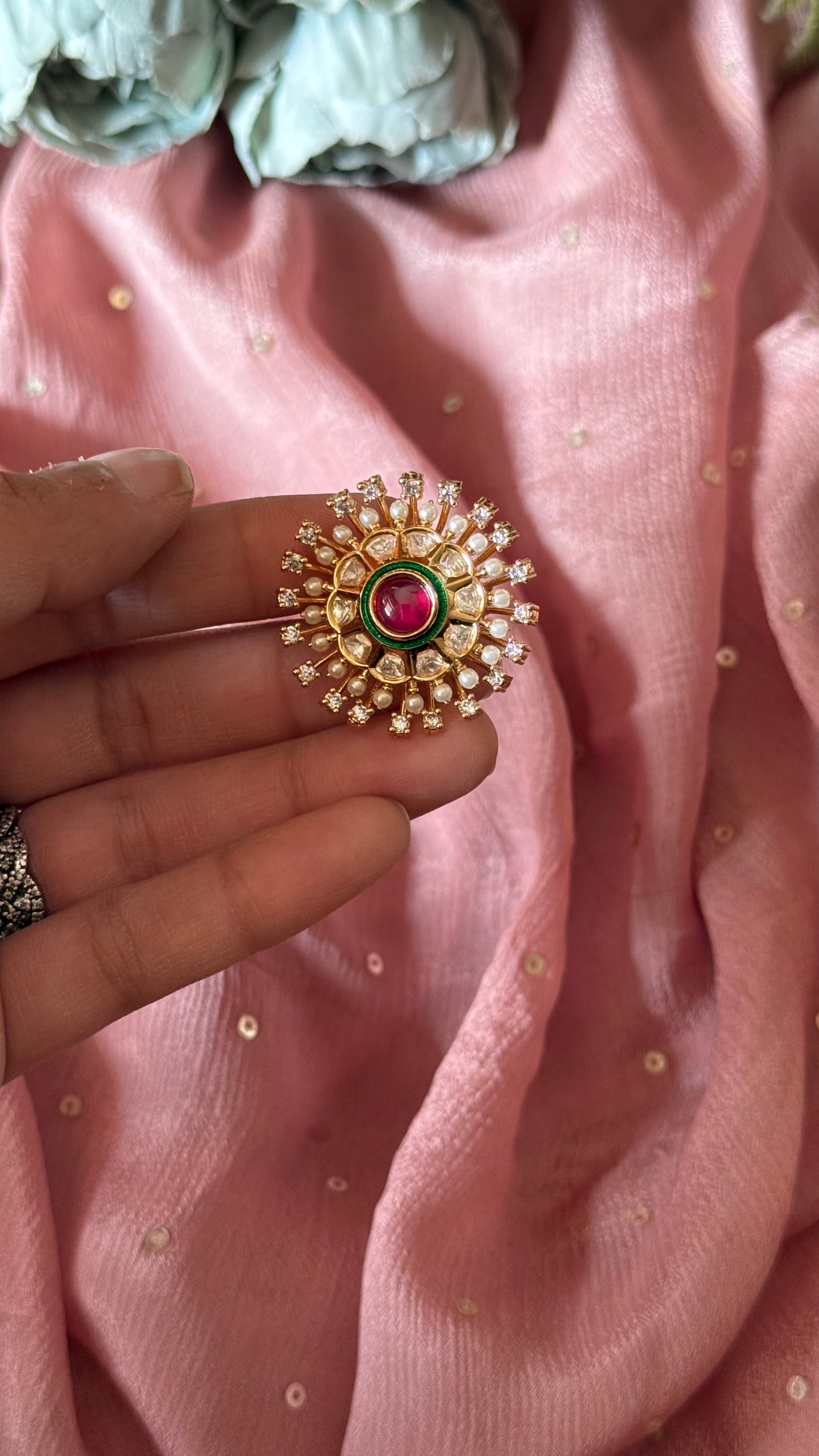 Ruby & emerald heritage adjustable ring