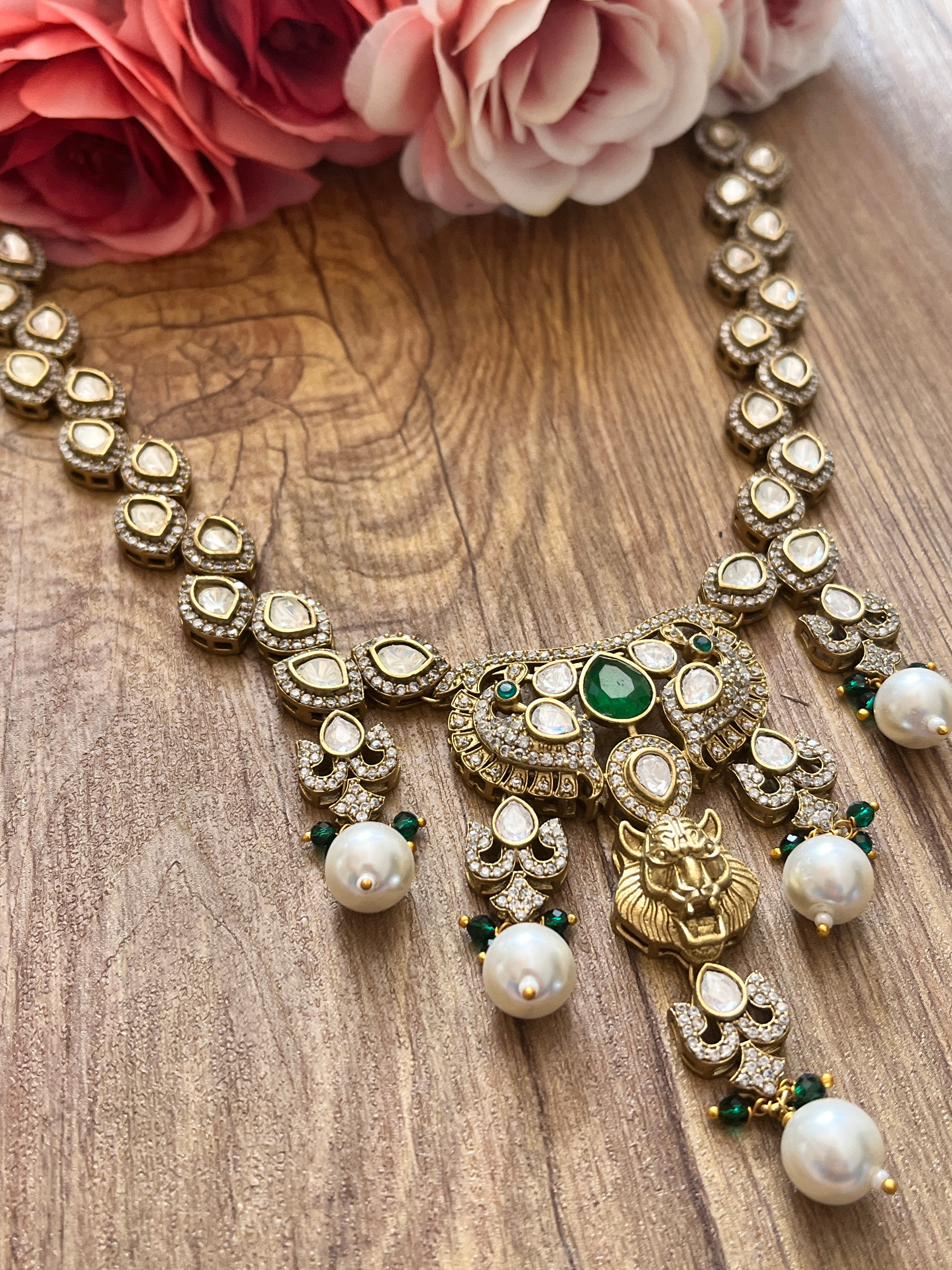 Sabyasachi leopard Emerald Necklace