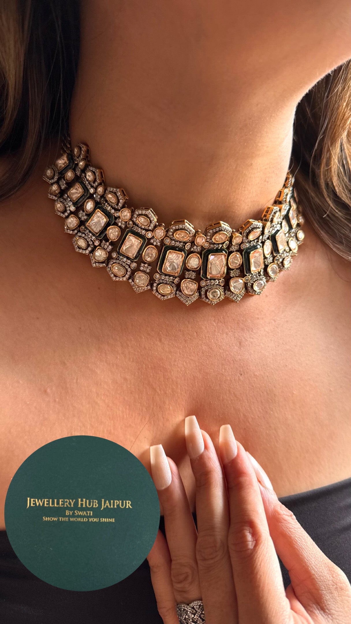 Real moissanite peeli polki vintage Necklace