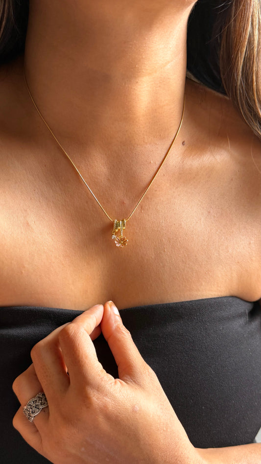 Dainty Triple-Ring Flower Drop Necklace