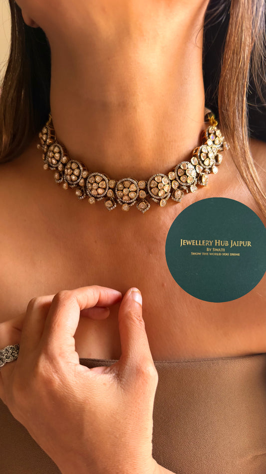 Moissanite polki floral choker set