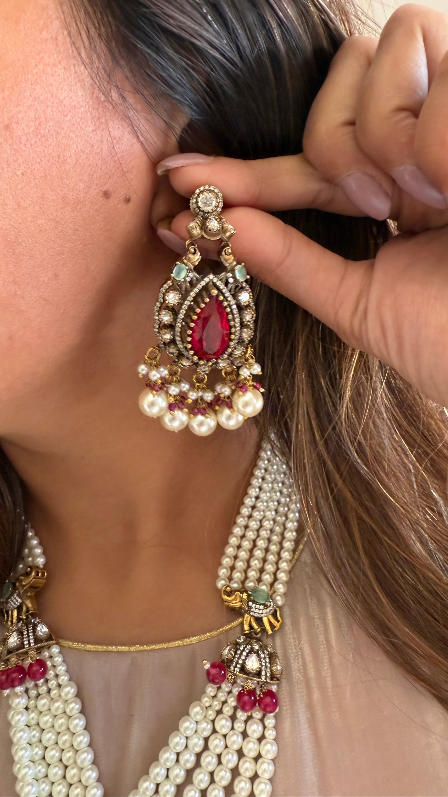 Ekisha Gajanand rani pink & emerald moissanite rani haar