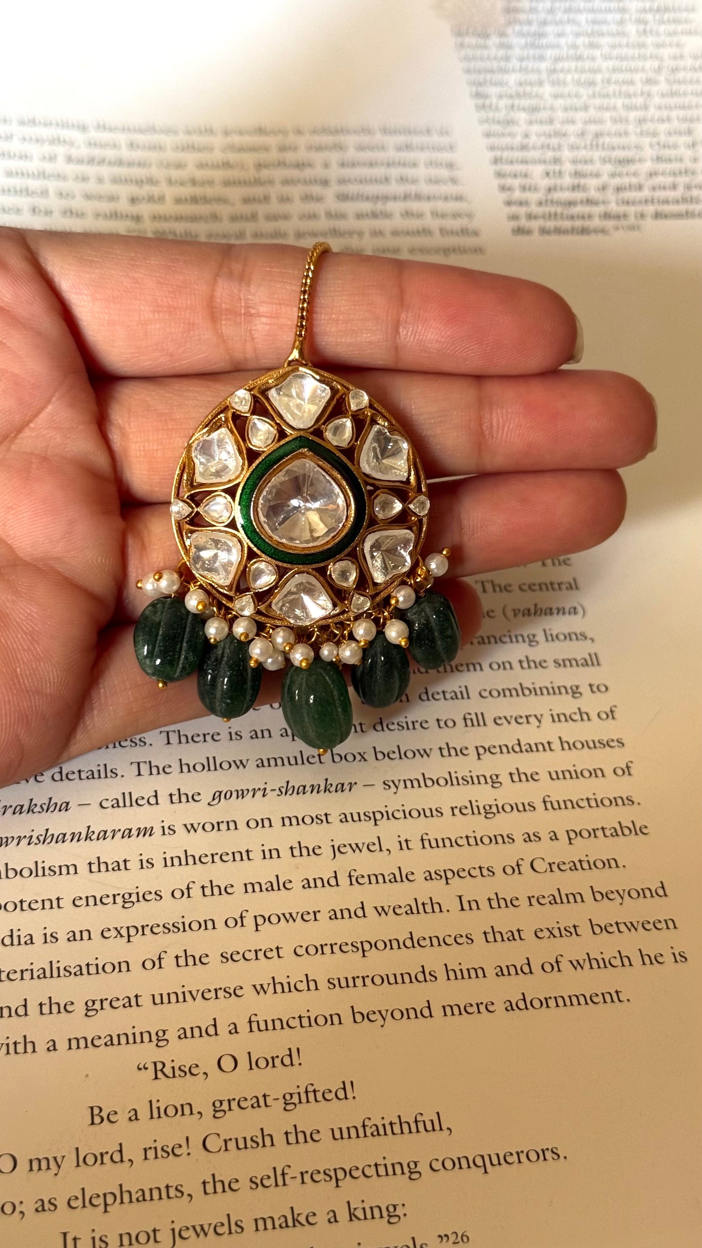 Emerald polki with green drops Maangtika