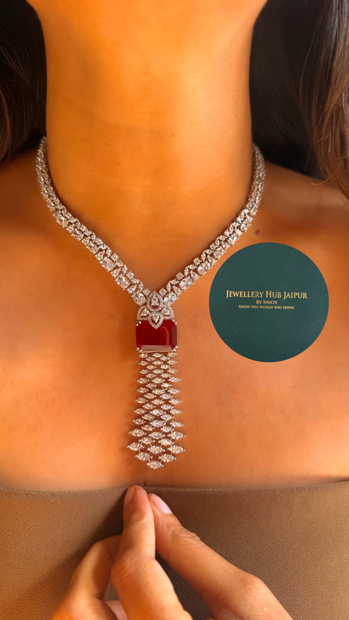 Ruby cz diamond doublet necklace
