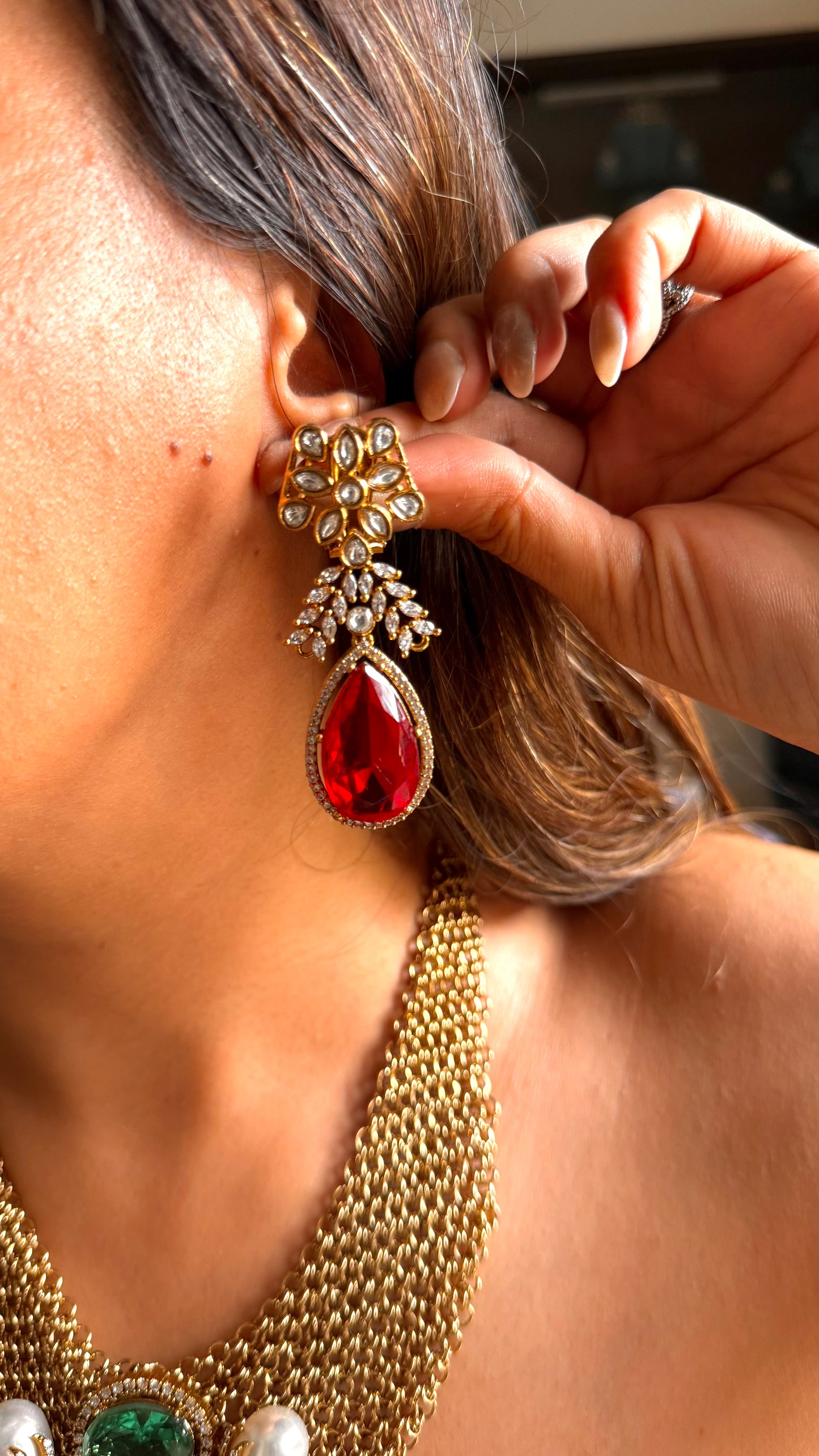 Radhika Sabhyasachi inspired emerald & ruby collar set