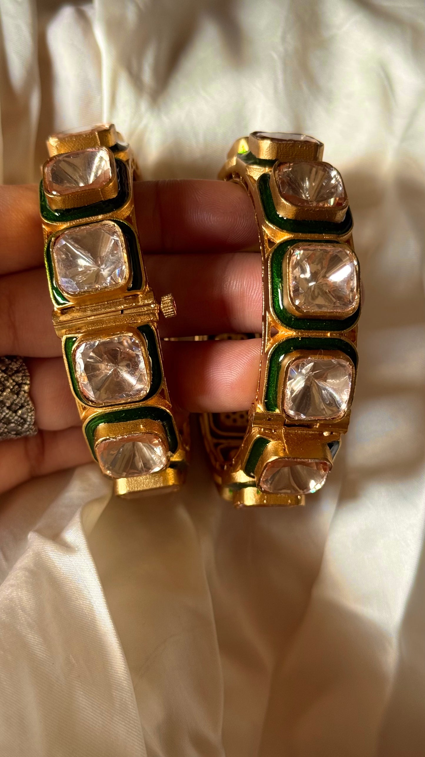 Emerald meenakari polki openable bangle