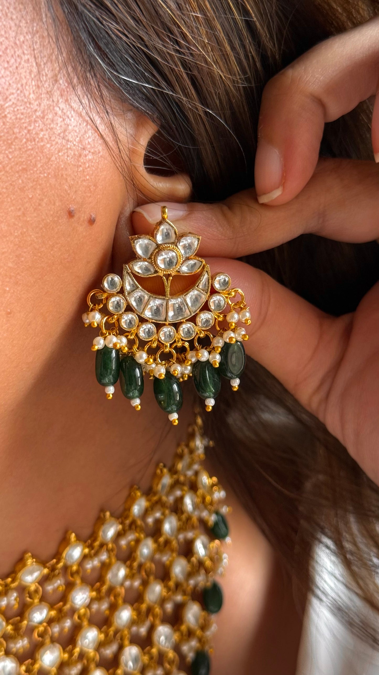 10 layered paachi Kundan emerald strawberry Necklace