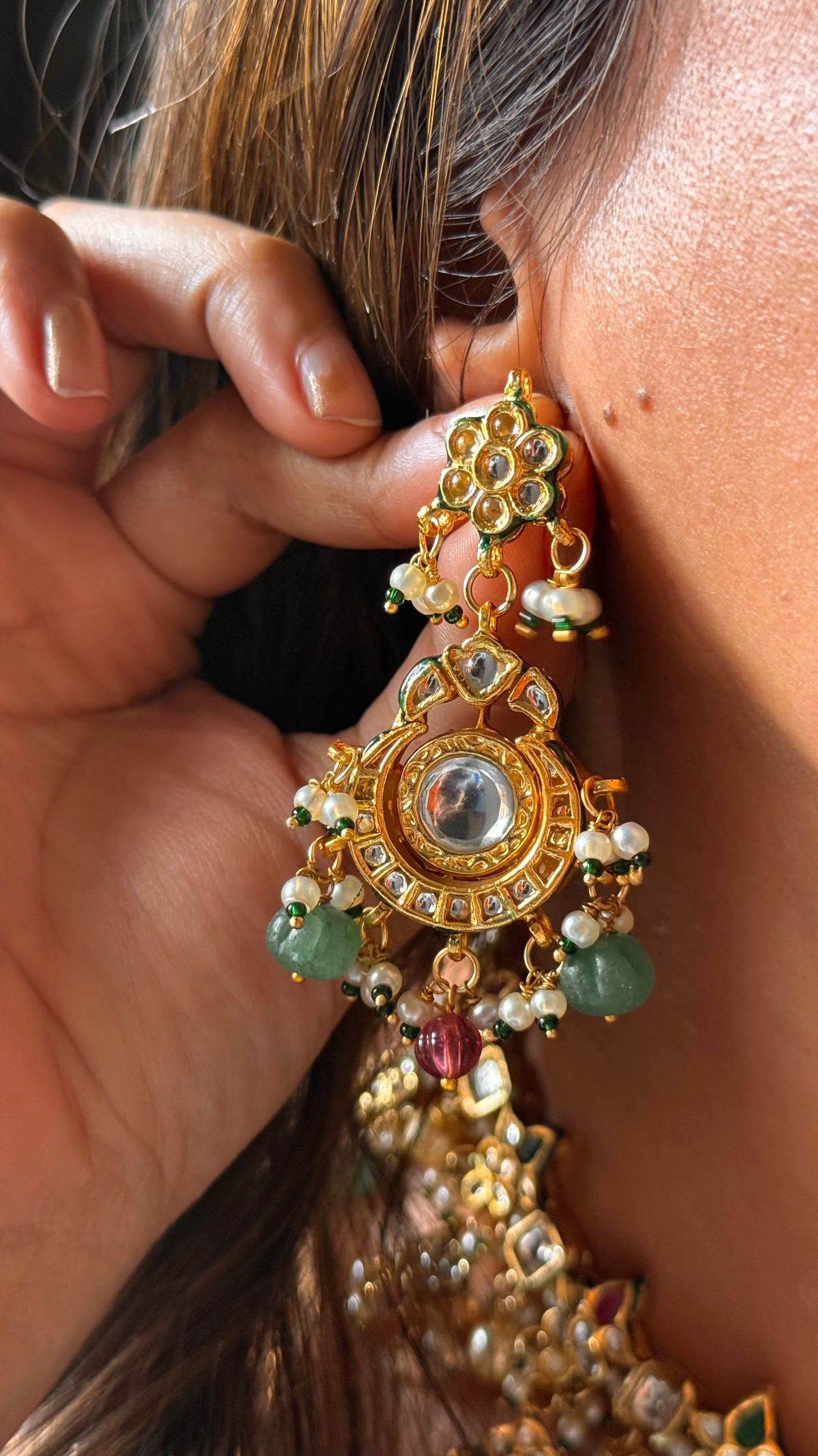 Emerald & ruby Meenakari work with pearl  detailing collar Necklace