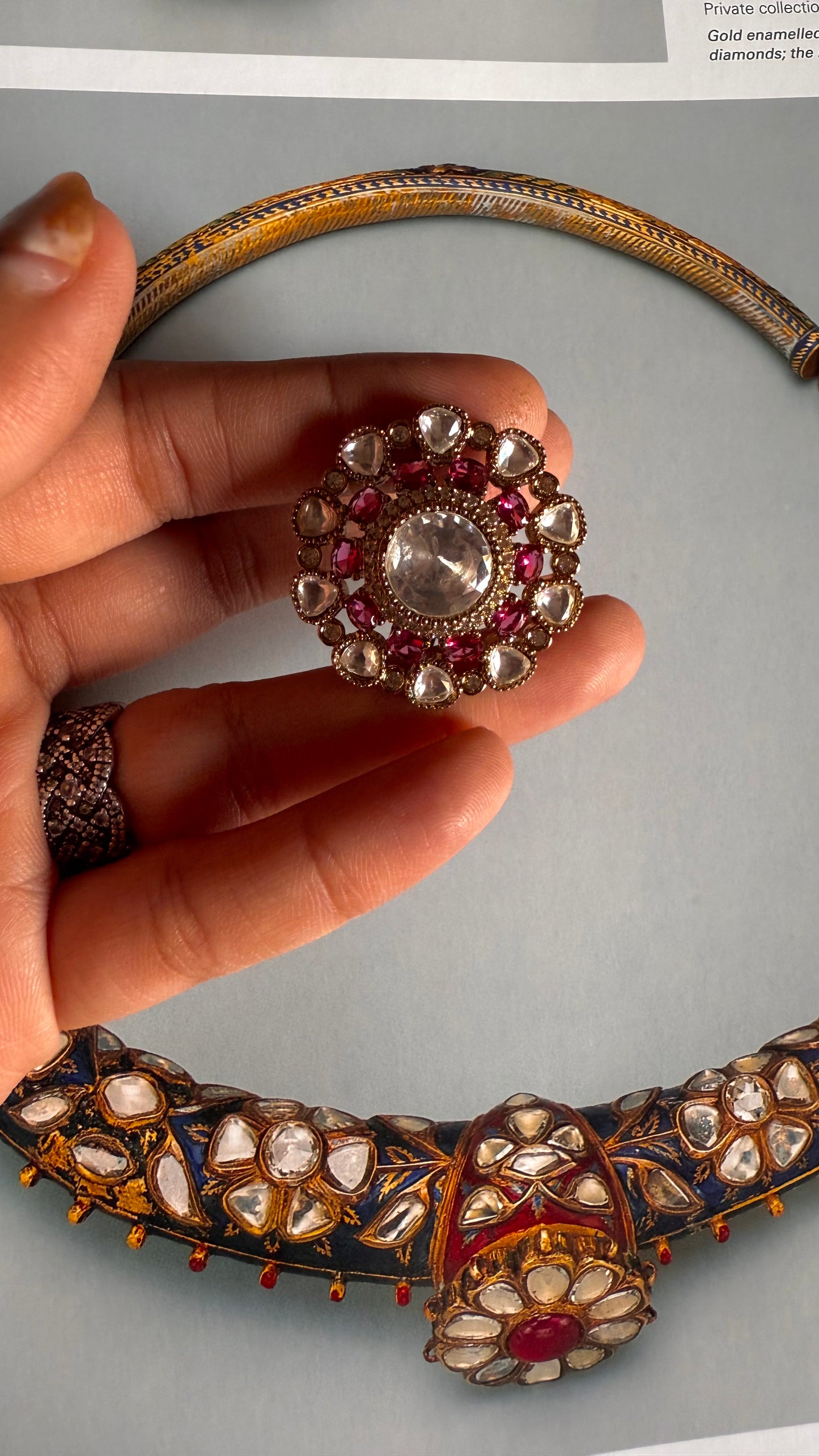 Rani pink Moissanite polki adjustable ring