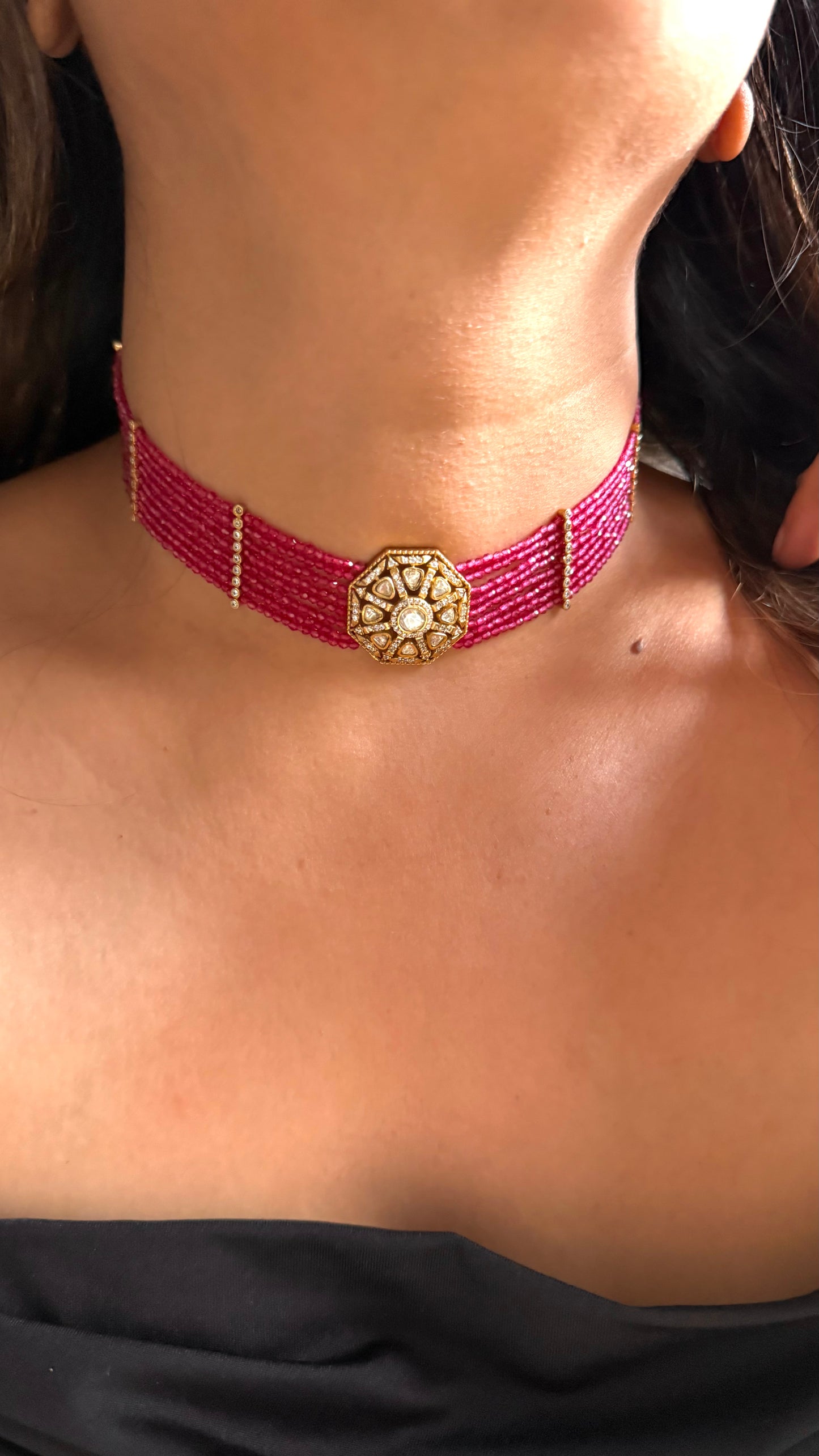 Real Moissanite victorian polki choker