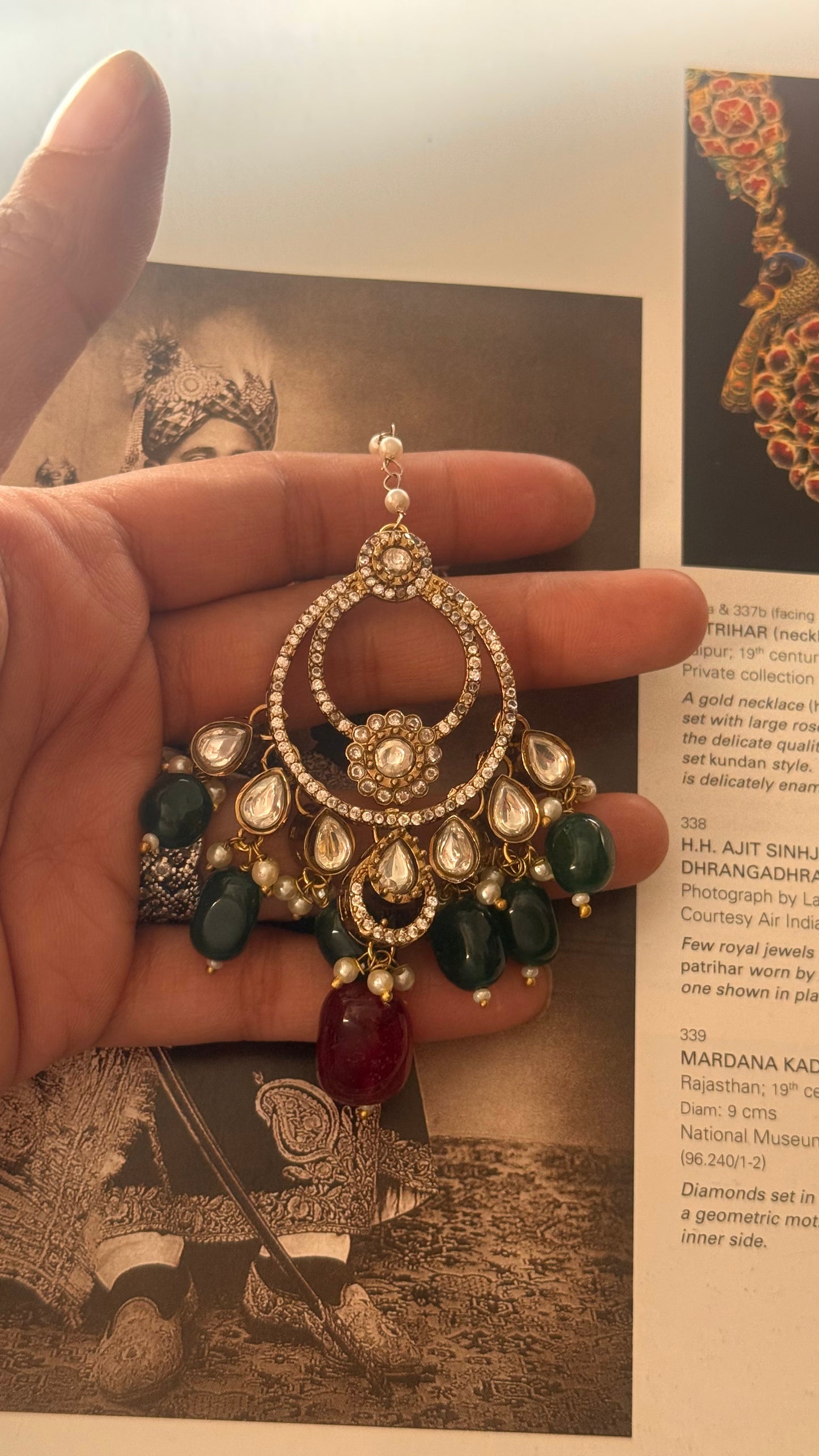 emerald & Ruby Chandbali maangtika