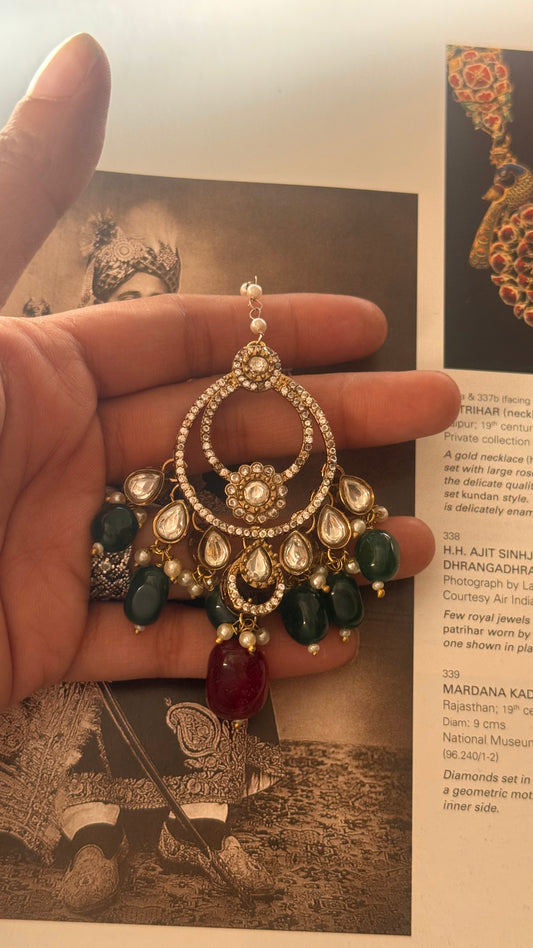 emerald & Ruby Chandbali maangtika