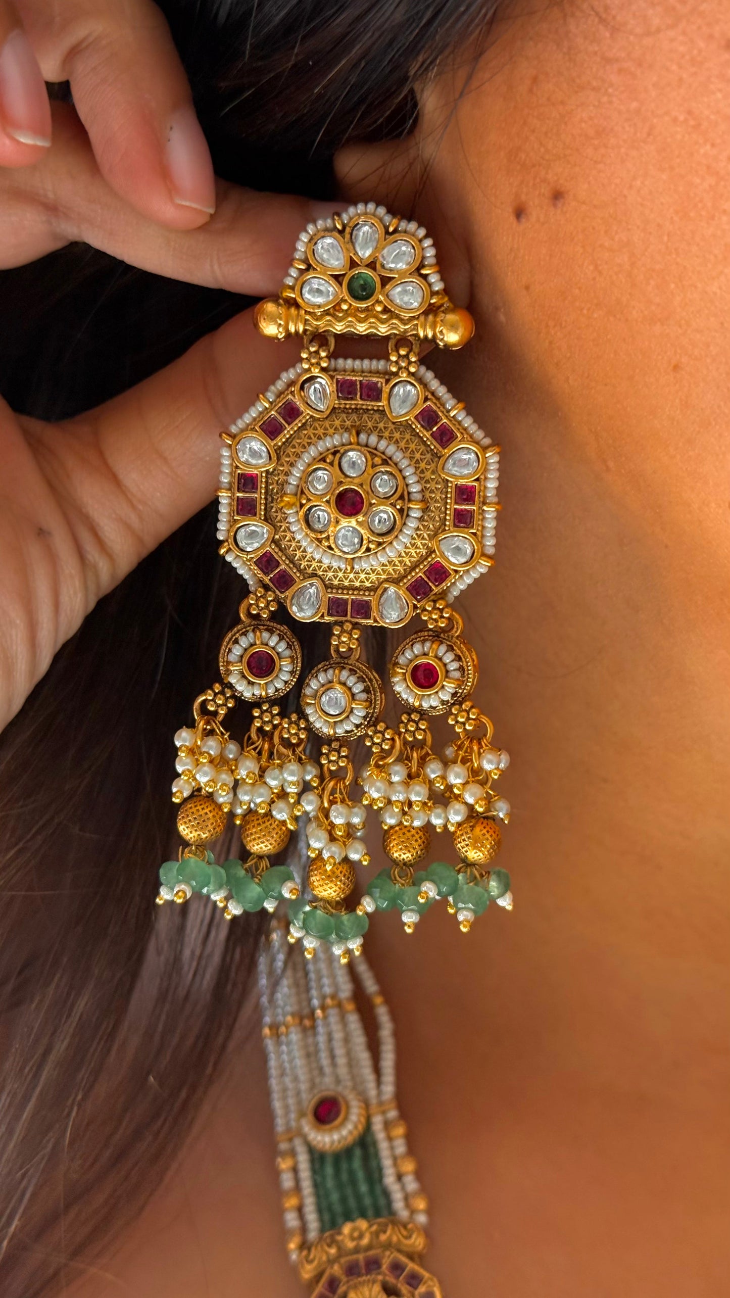 Uncut polki choker with Rani haar bridal combo