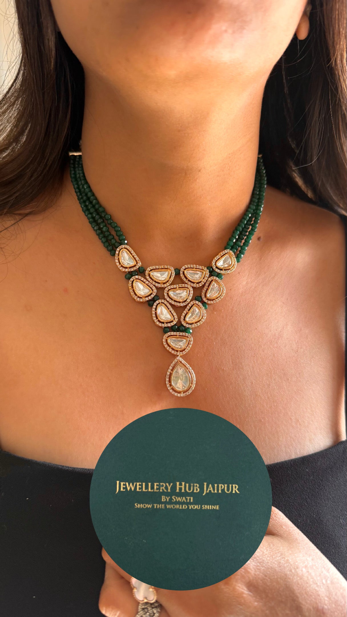 Emerald uncut polki string necklace