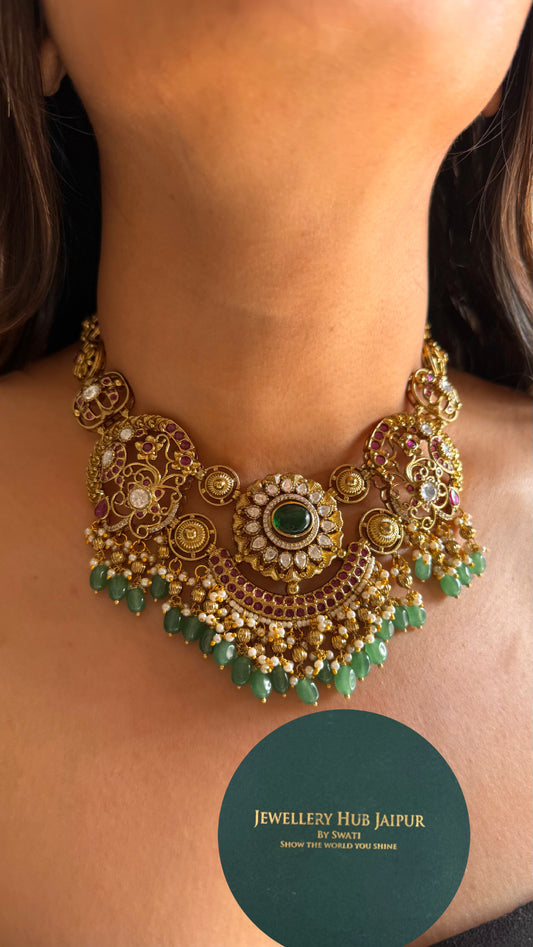 Emerald & ruby rajwada necklace