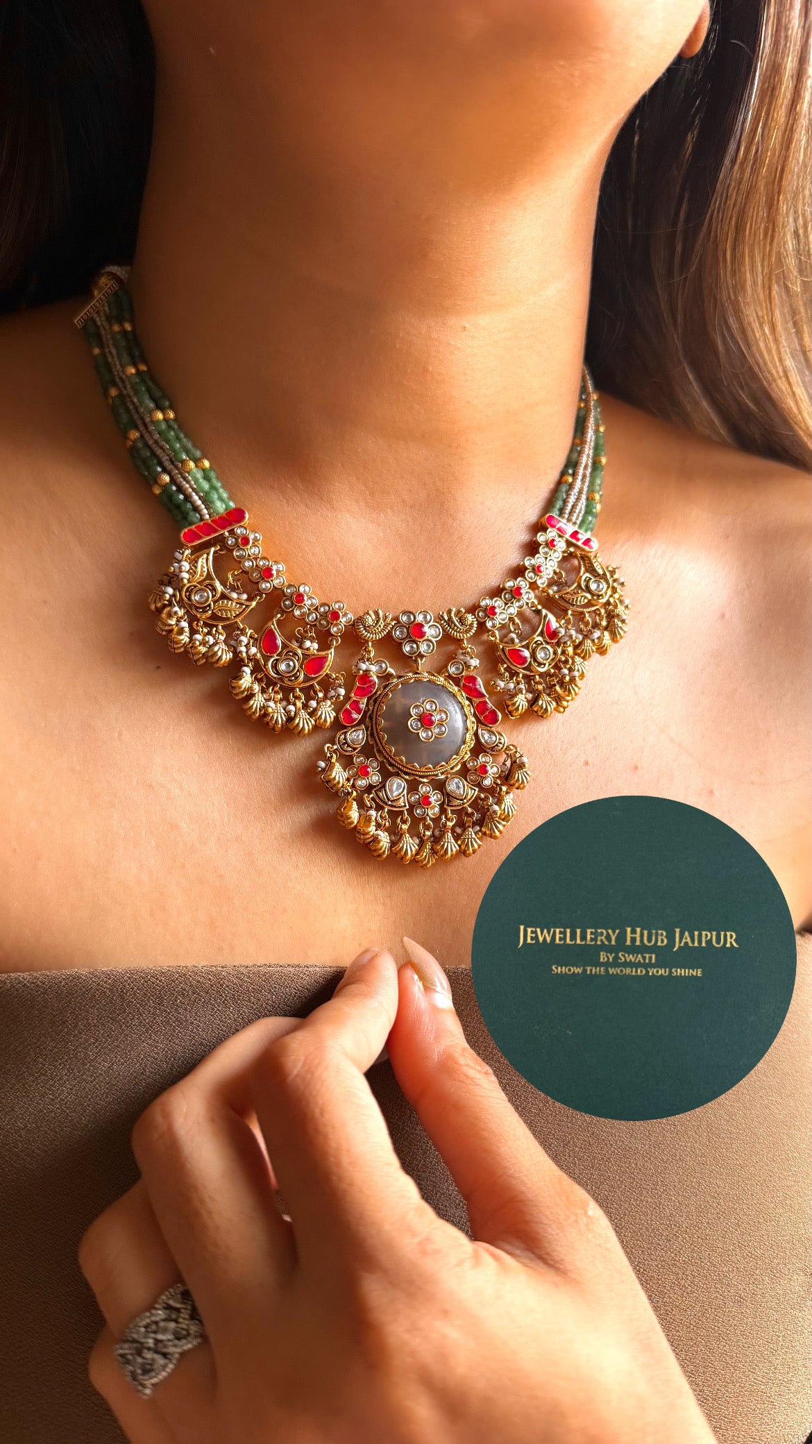 Ruby inlay rajwada collar set