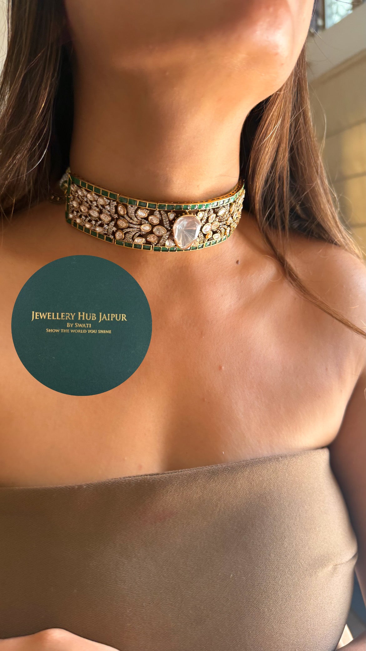 Emerald & moissanite polki designer choker set