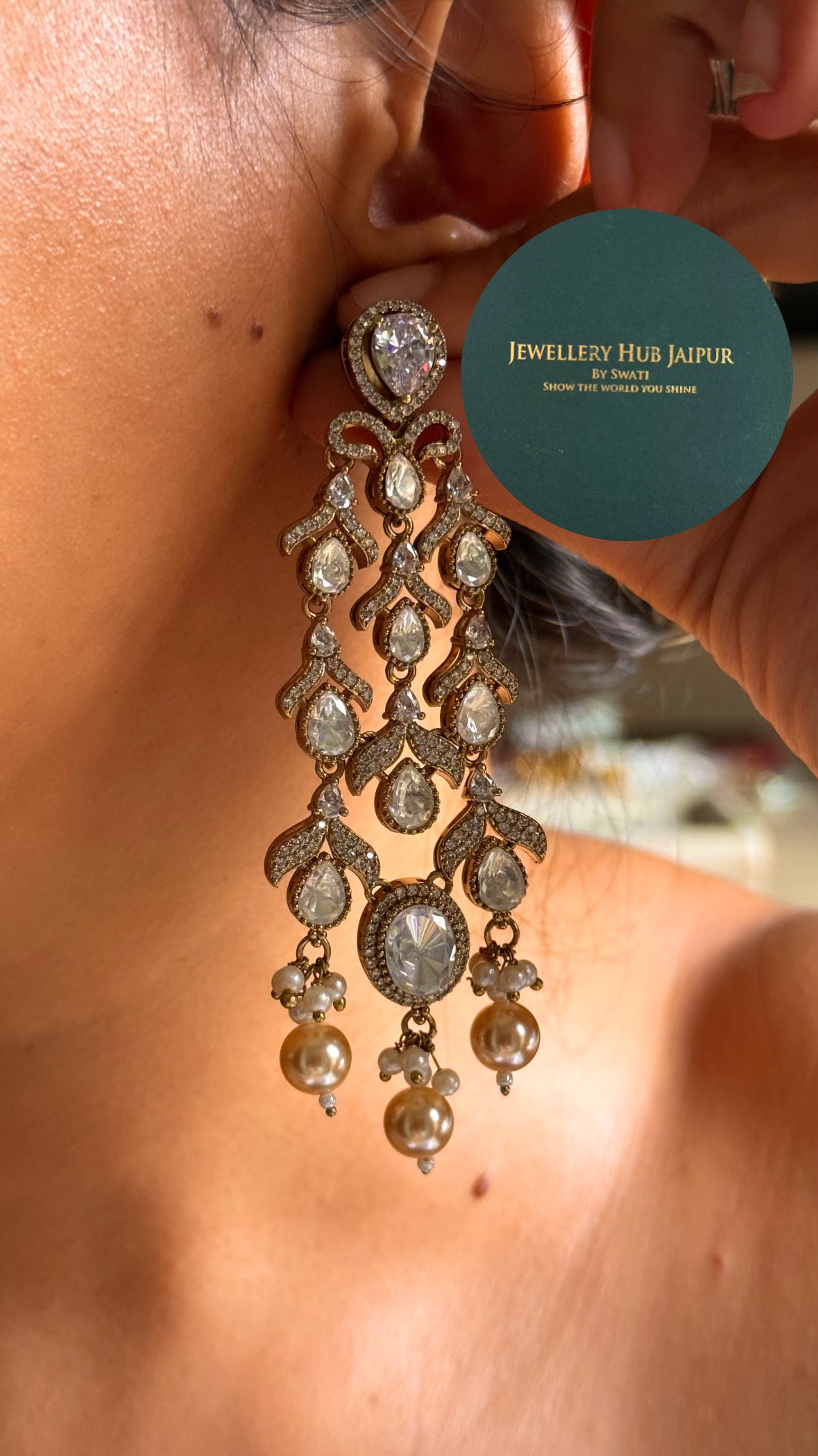 Chetna moissanite polki with pearl drop choker set