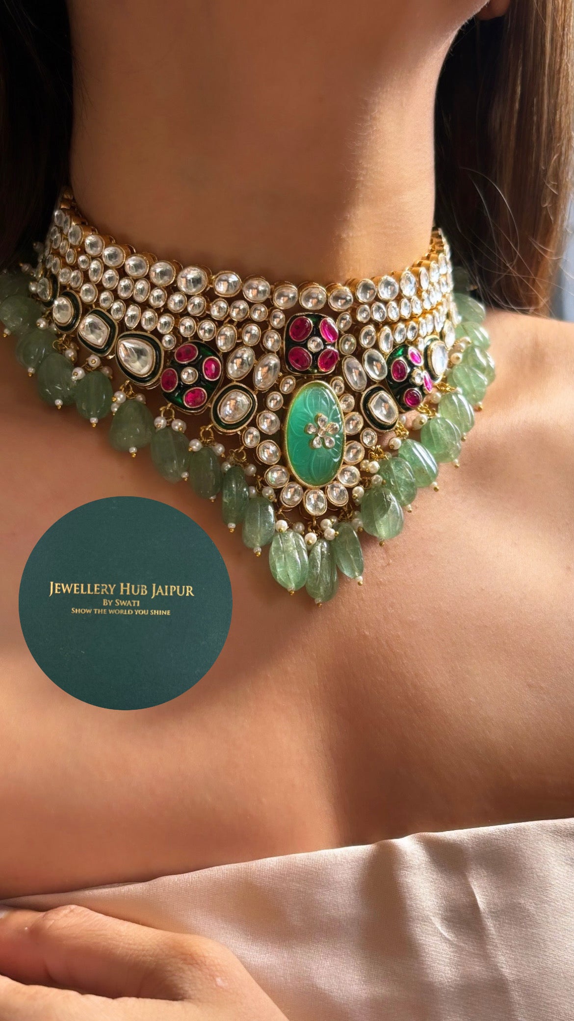 Mint pink choker set with earrings