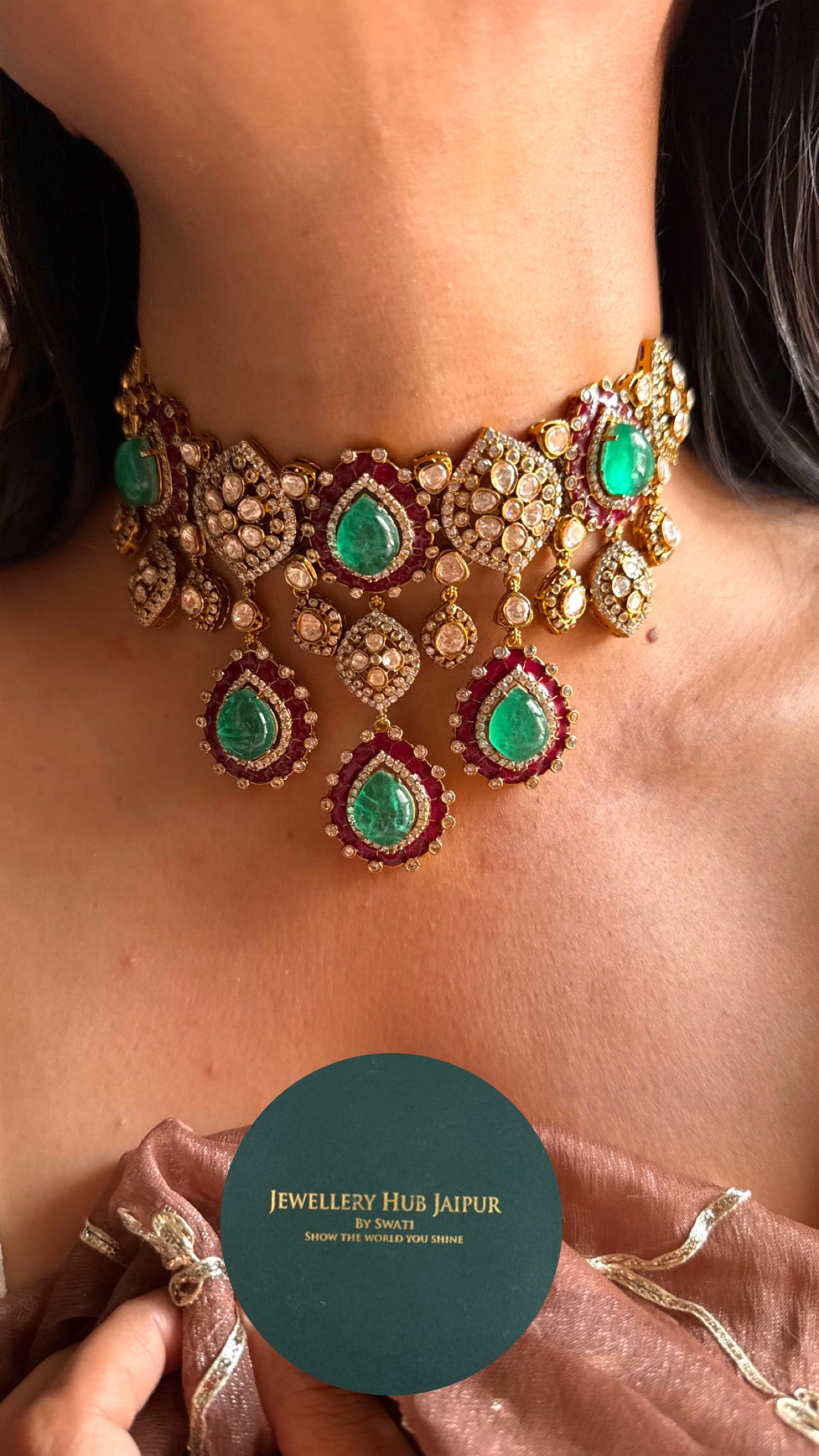 Mint & ruby peeli polki Choker necklace