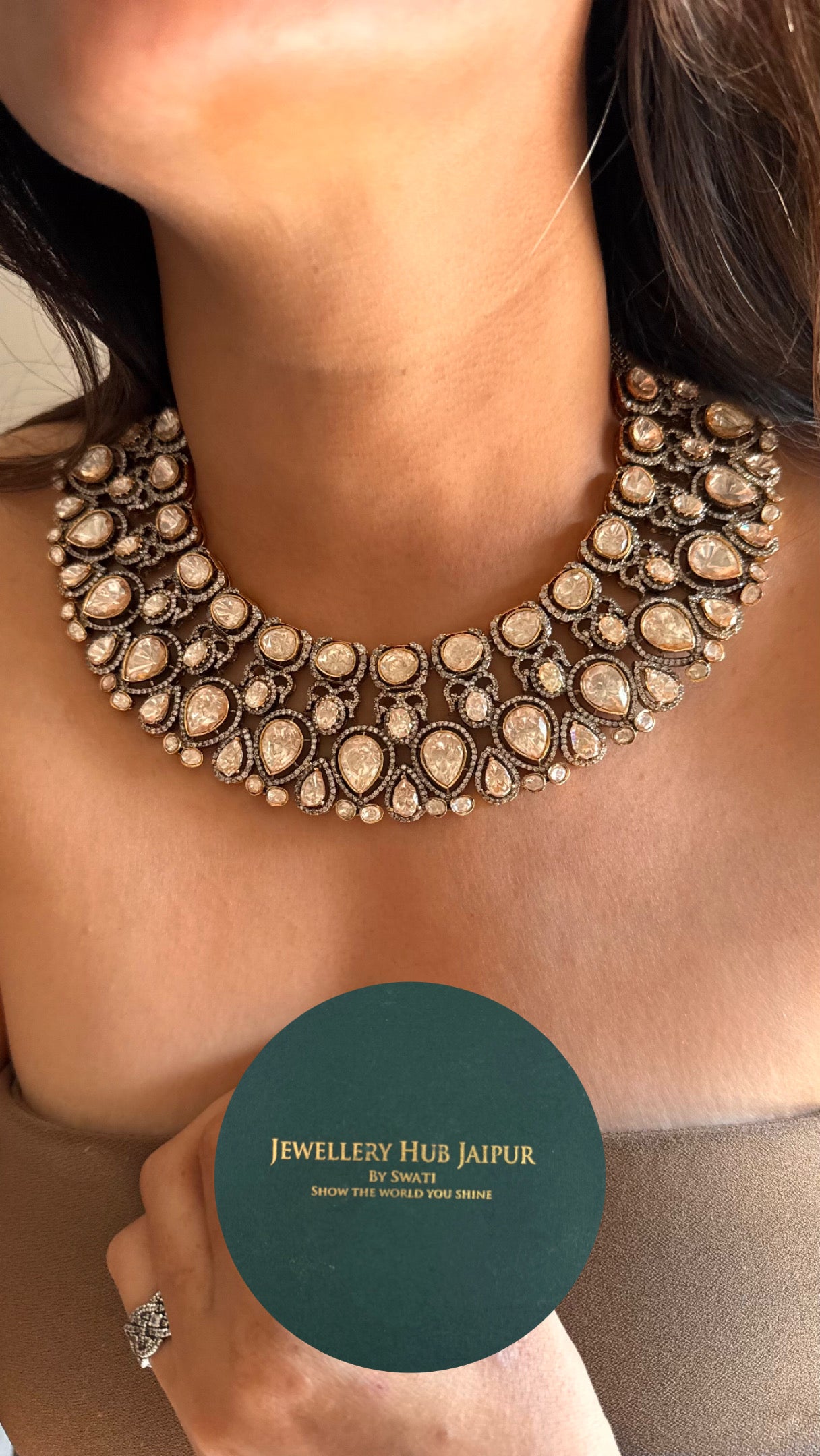 Peeli polki moissanite Victorian collar Necklace