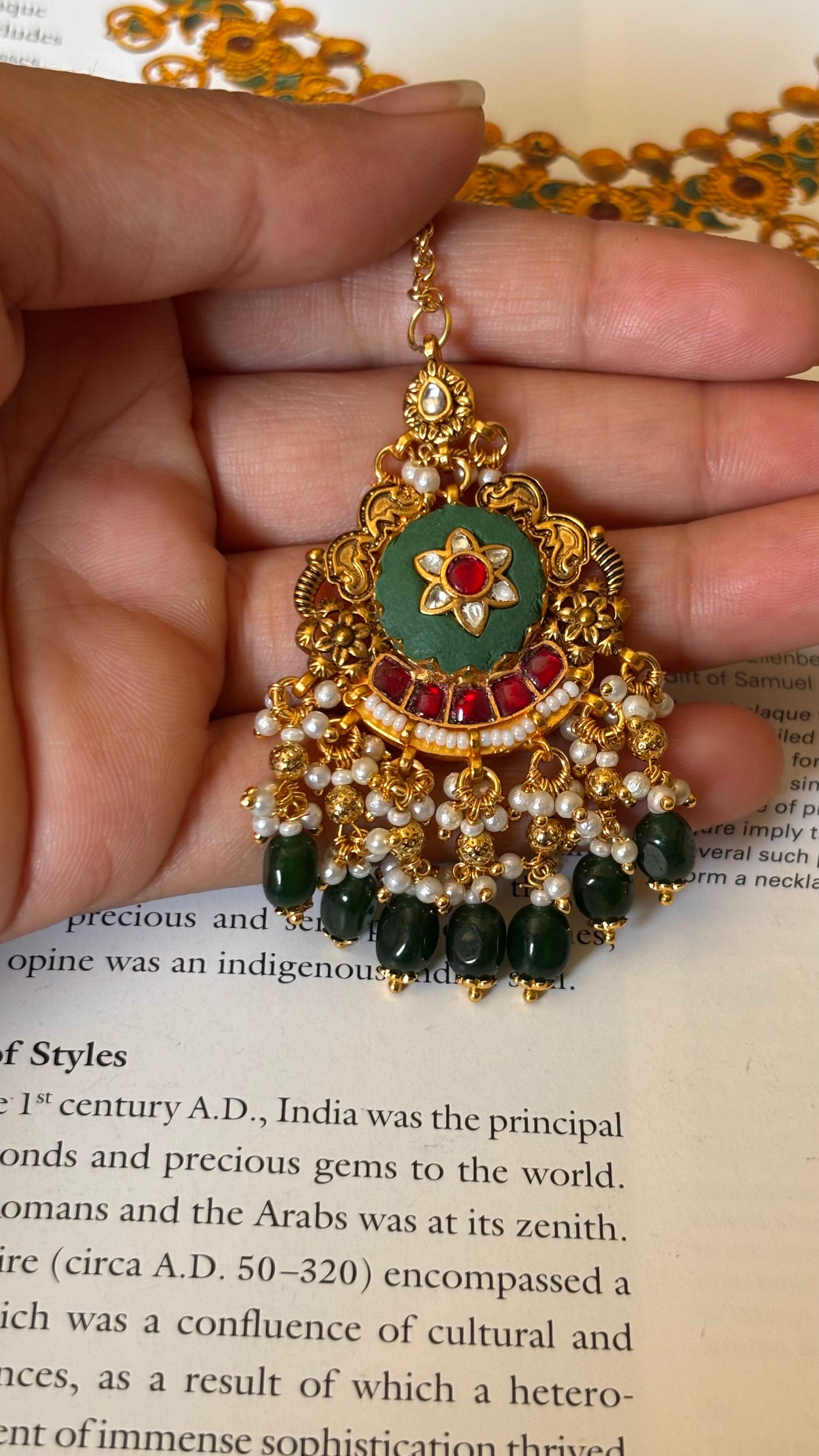 Mint ruby inlay heritage maangtika