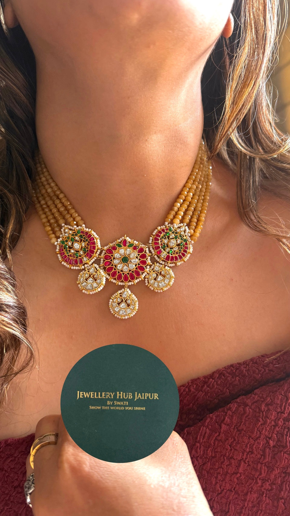 Pachi Kundan mixed polki necklace
