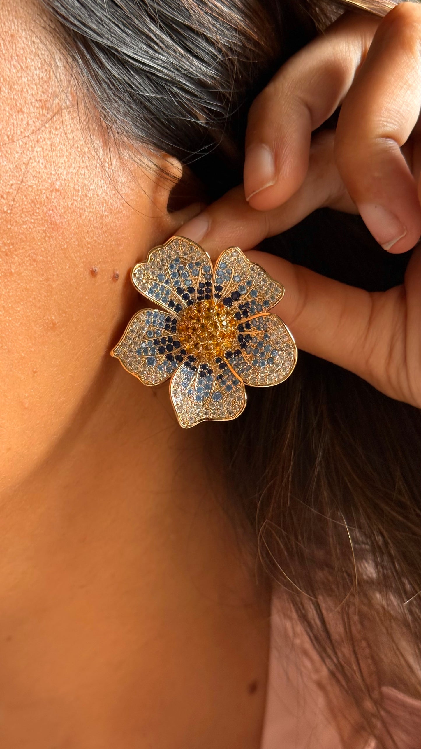 Delft Blue Mosaic Flower Studs