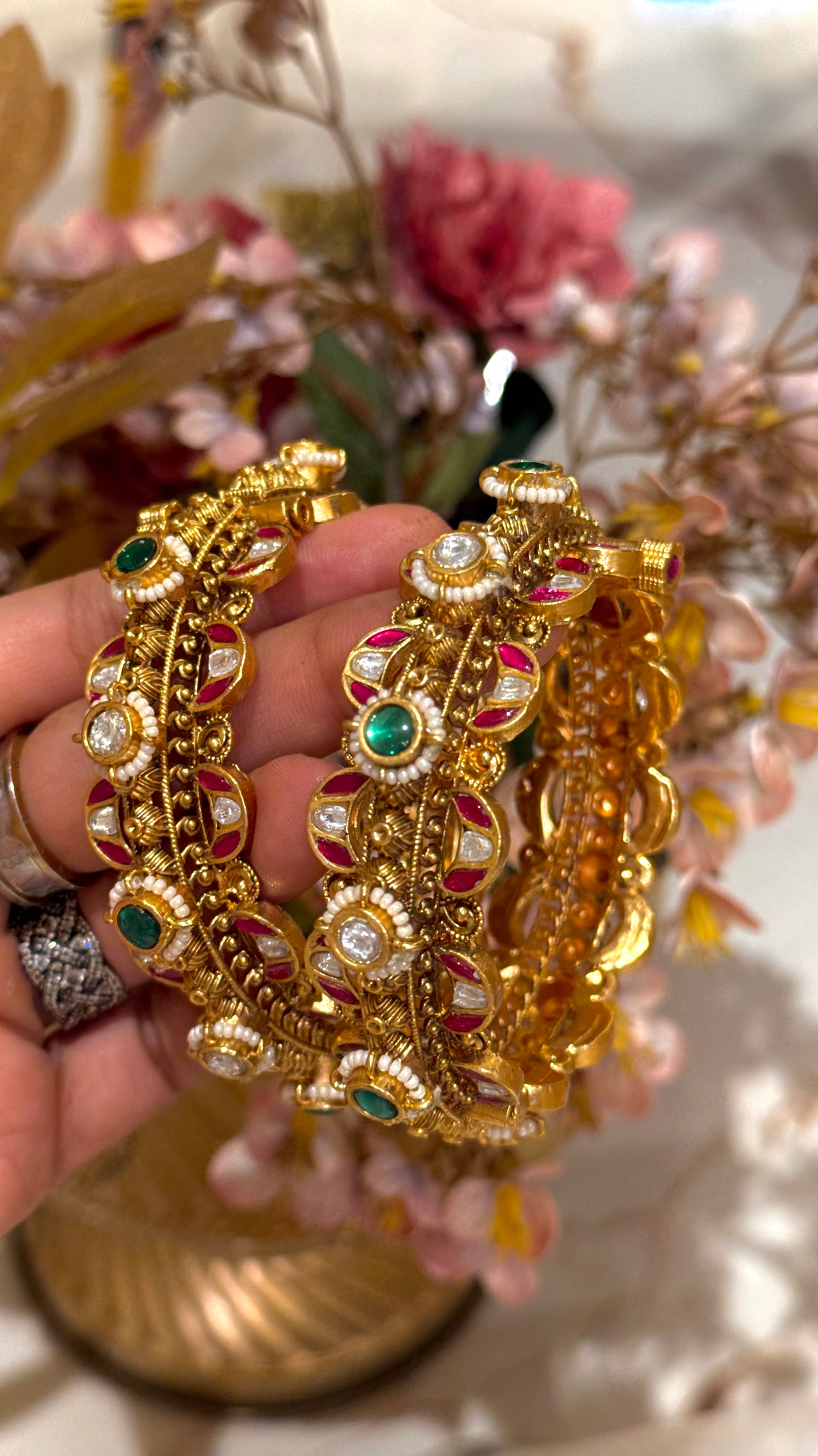 Pachi Kunda Rani pink & emerald bangles