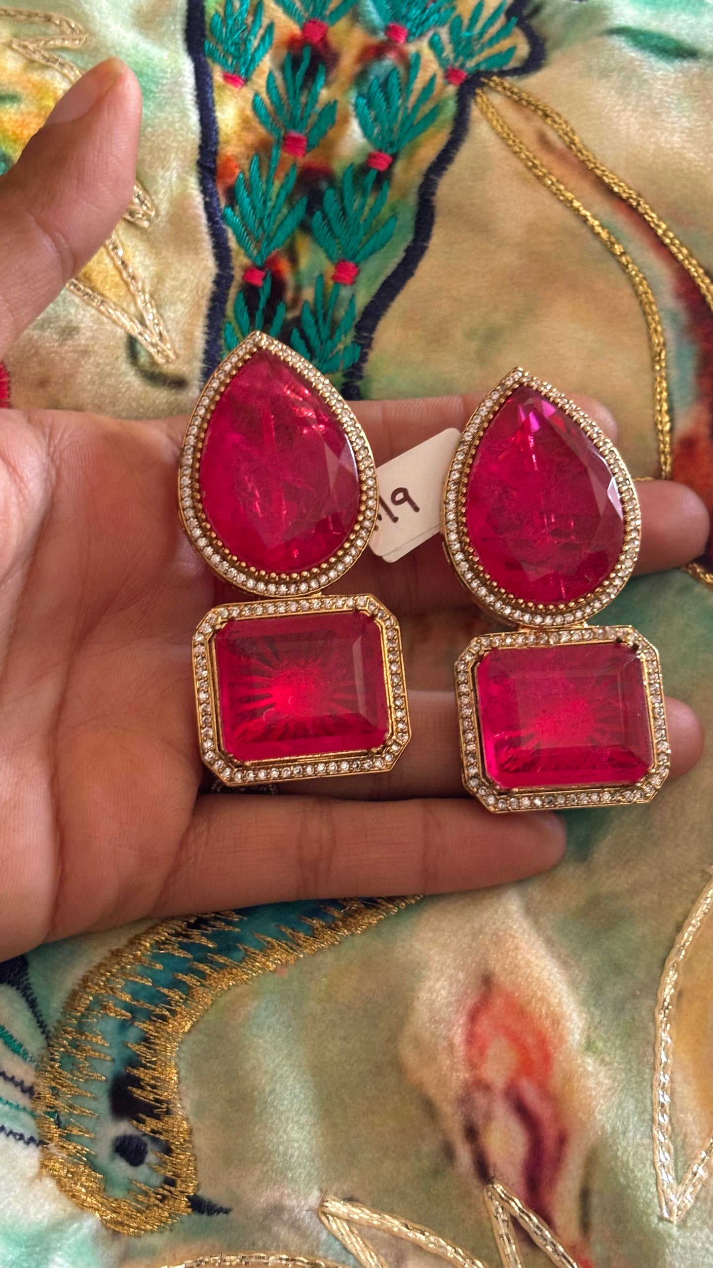 Fuchsia pink stone danglers