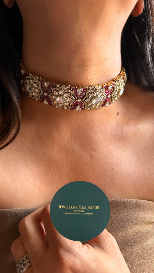 Rani pink Moissanite floral Victorian choker