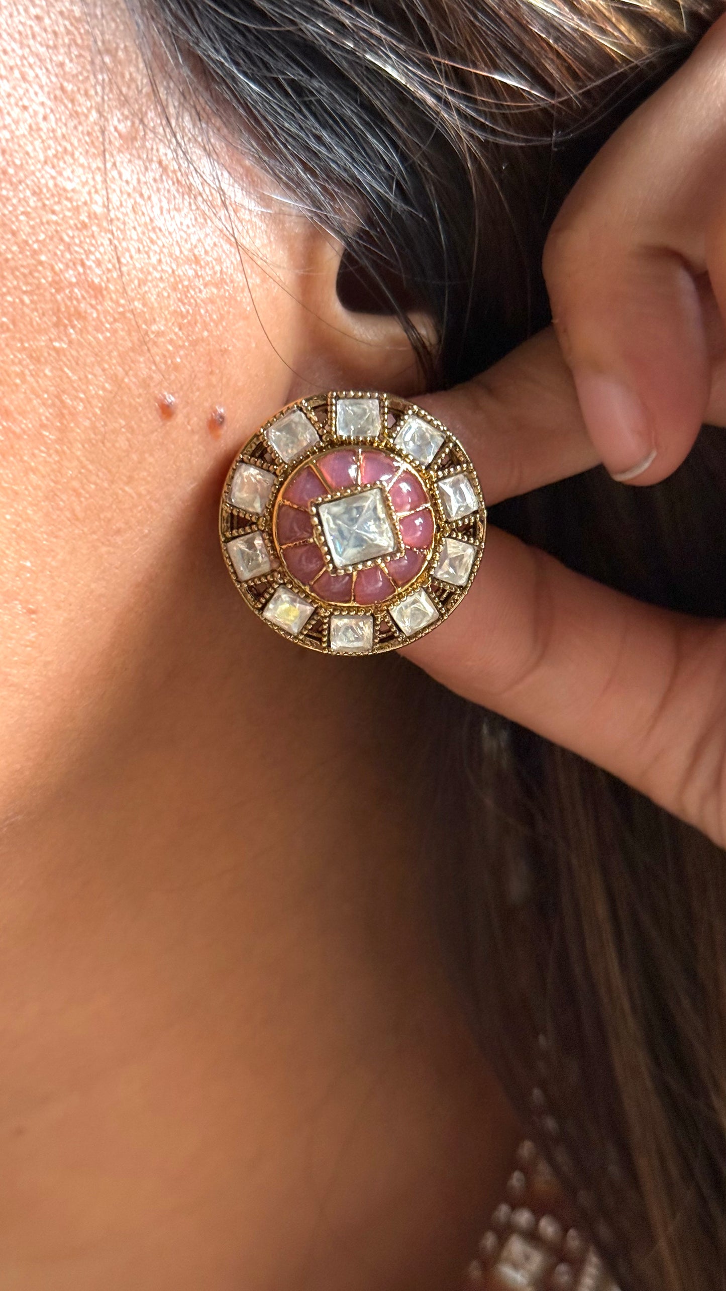 Pink meenakari moissanite polki  rajwadi Aad