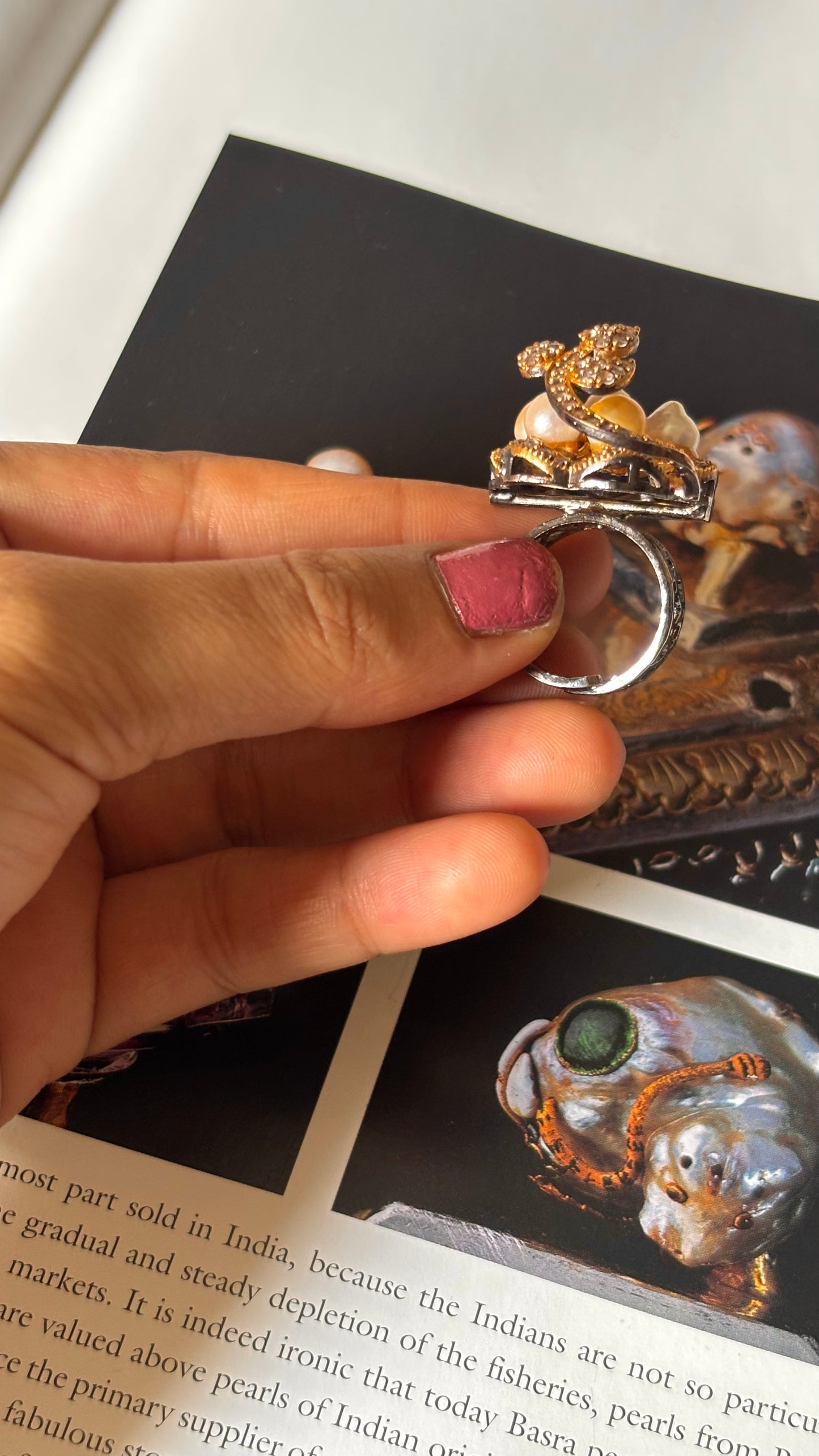 Pearl designer cocktail ring