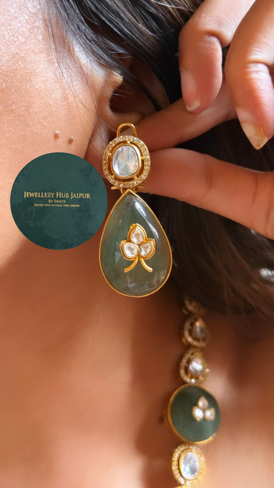 Navratna inlay carving collar set