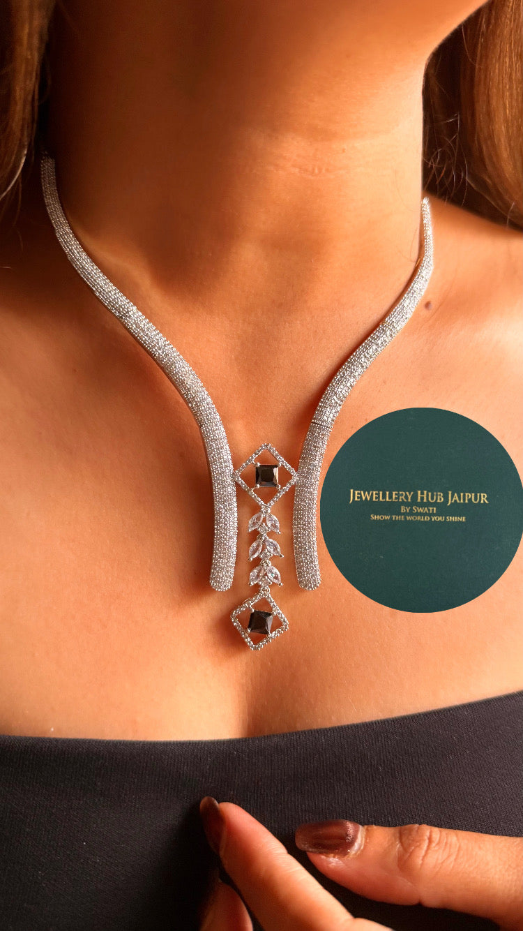 Black designer cz diamond necklace
