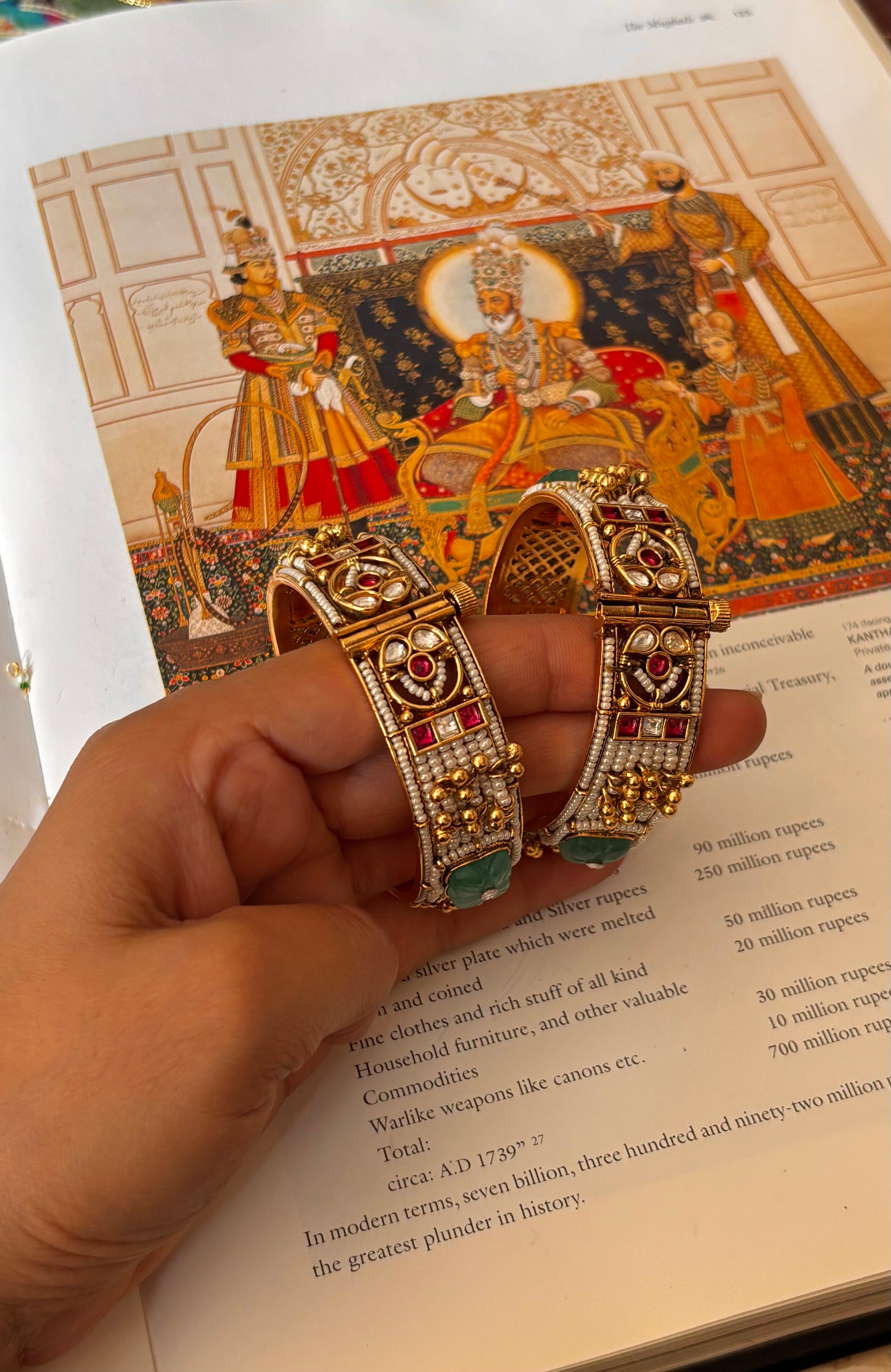 Rajwadi pearl detailing & mint doublet bangles