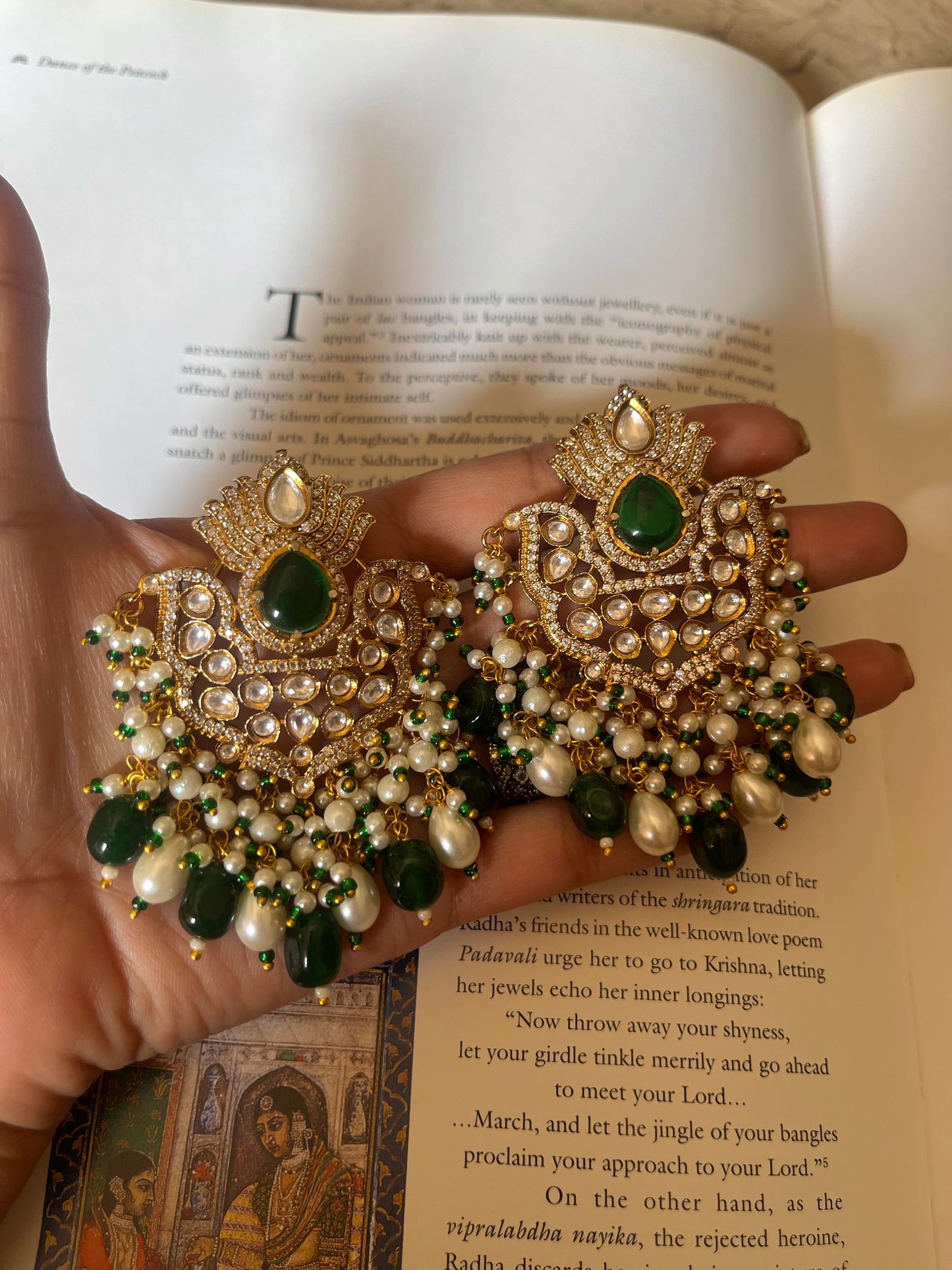 Leela Emerald crown pearl drop danglers