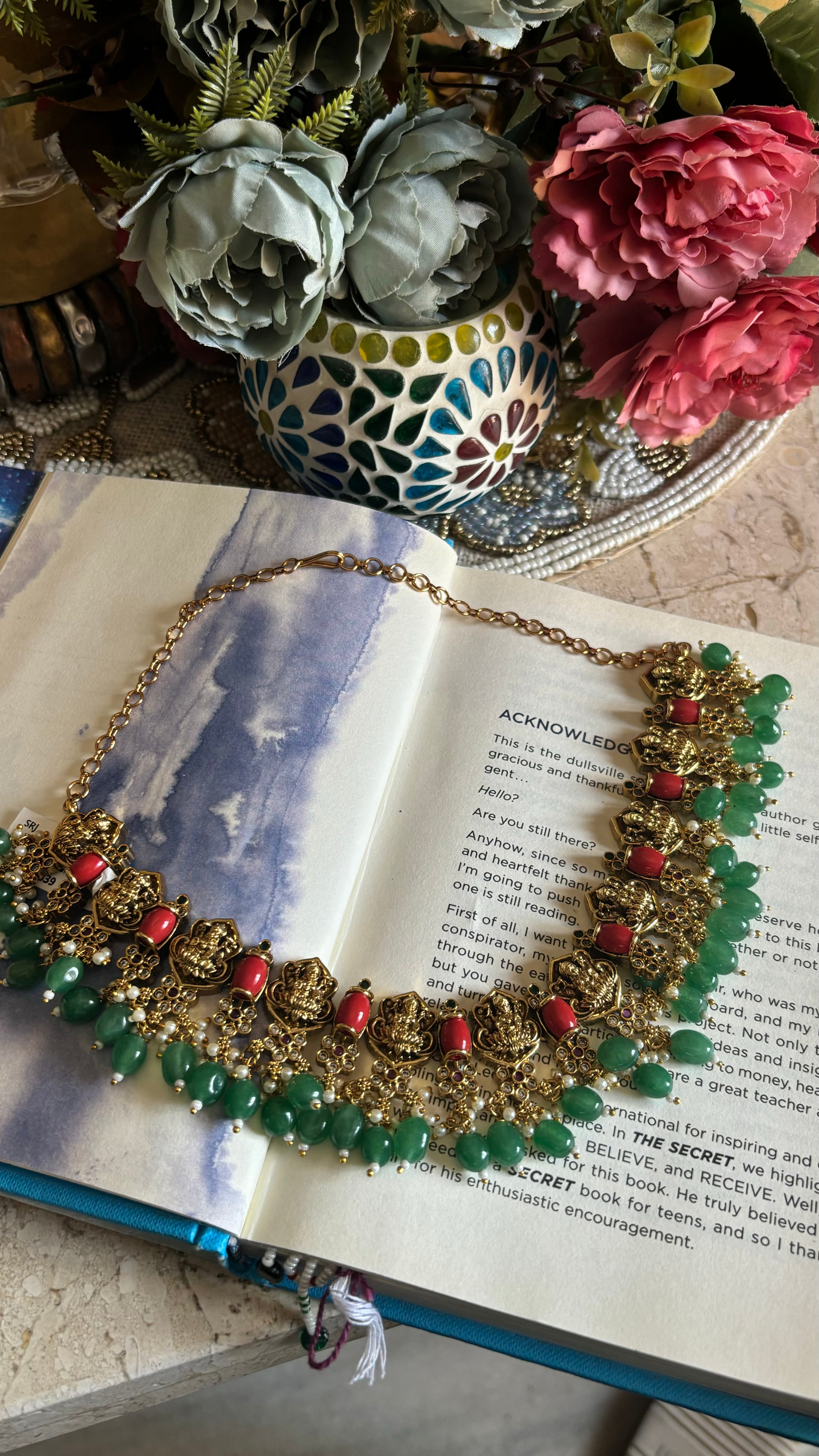 Emerald & citrine temple collar necklace