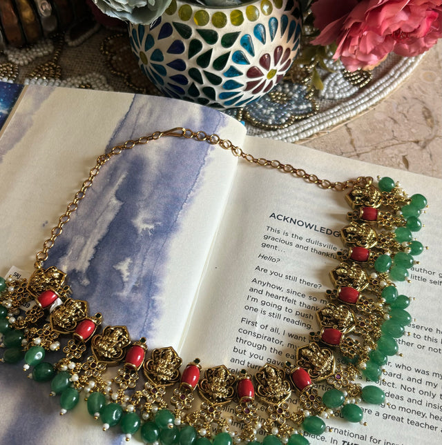 Emerald & citrine temple collar necklace