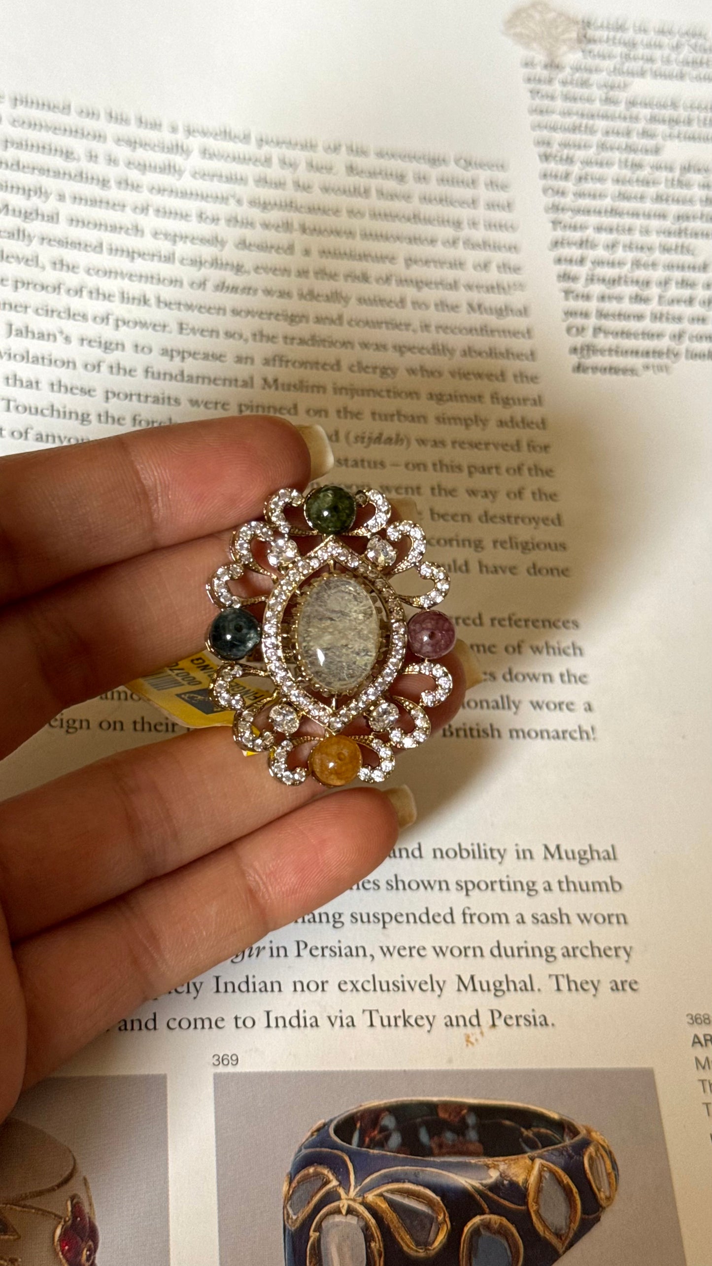 Sabyasachi inspired floral with real stone adjustable ring