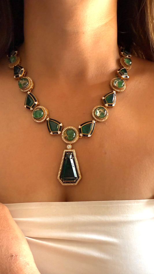 Nina Emerald doublet & mint moissanite collar necklace