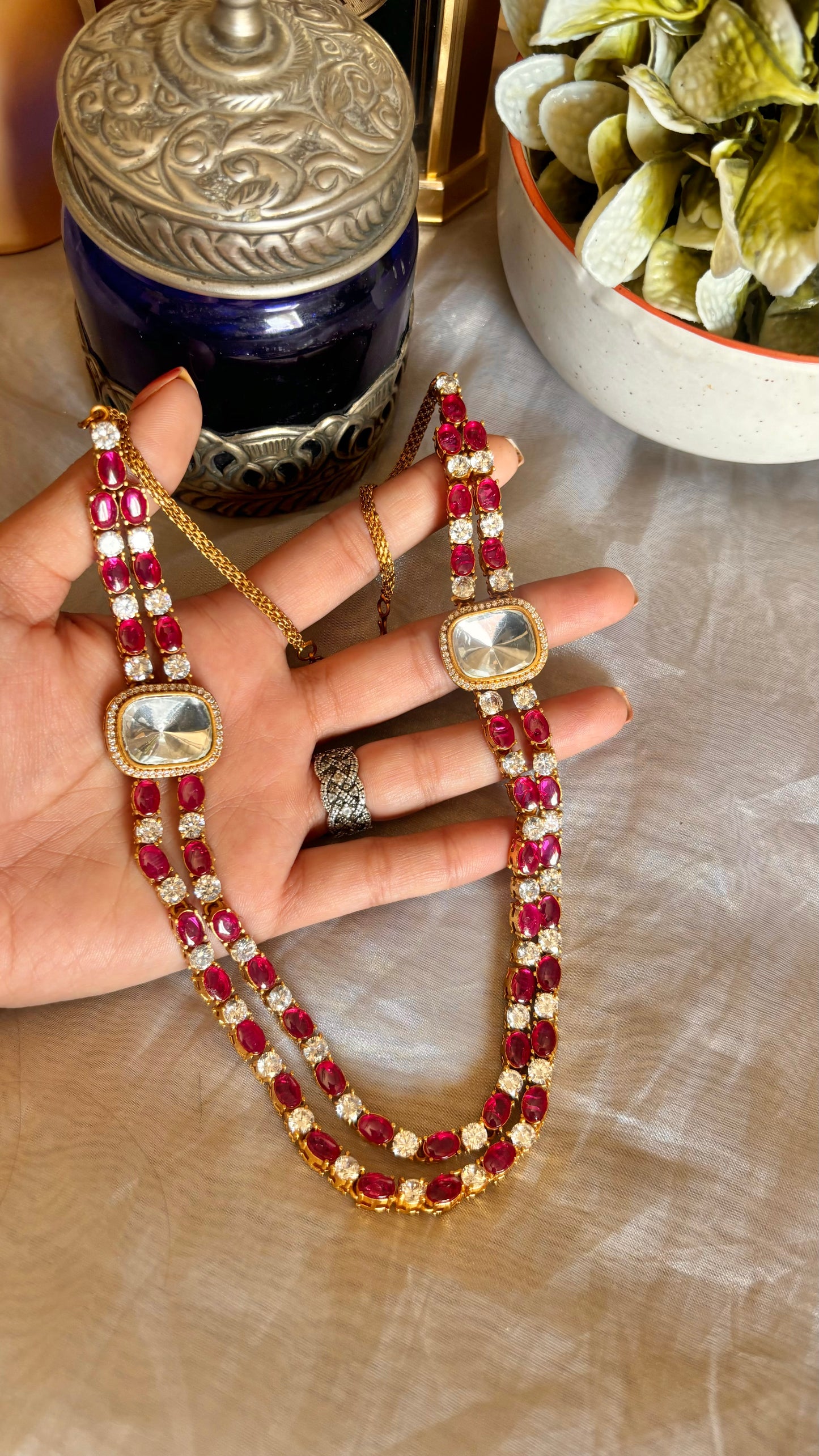 Damyanti Ruby polki necklace with earrings