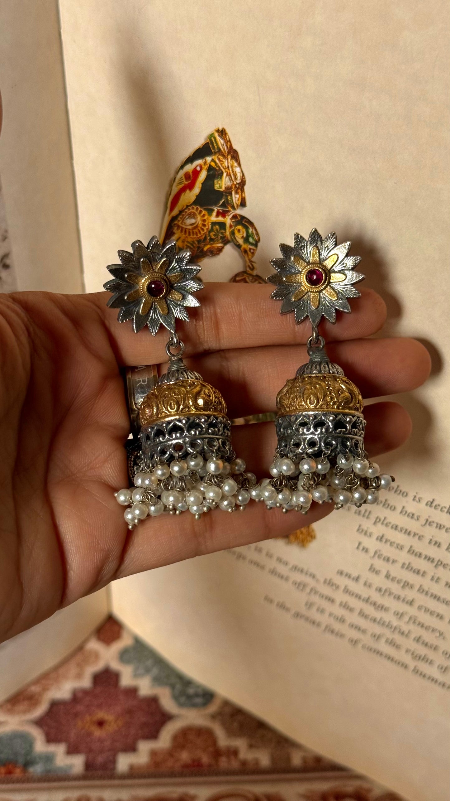 Ruby floral garo tribal earrings