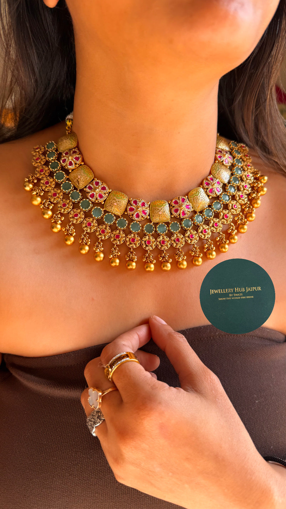 Heritage polki meenakari set