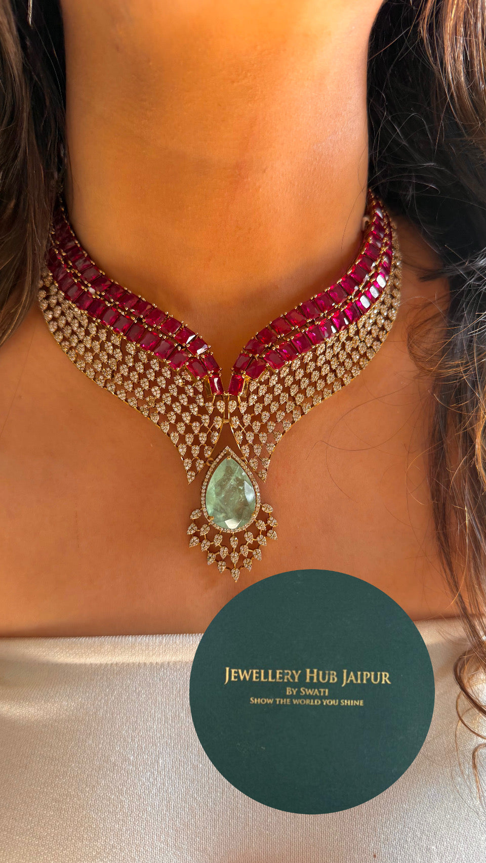 Rani pink mint doublet cocktail necklace