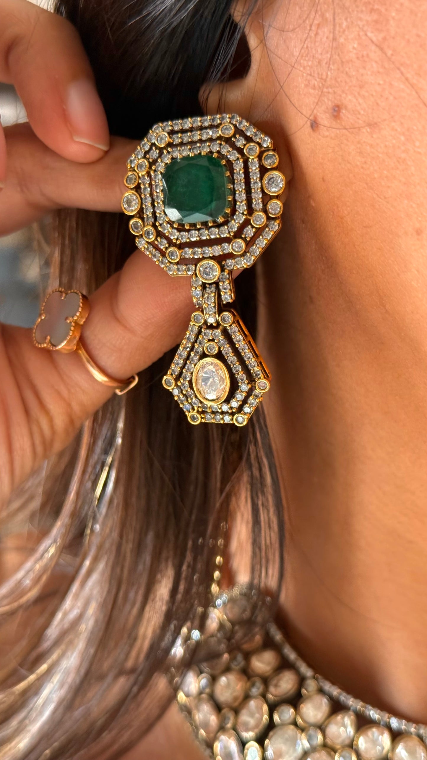 Emerald peeli polki moissanite peeli polki cocktail necklace