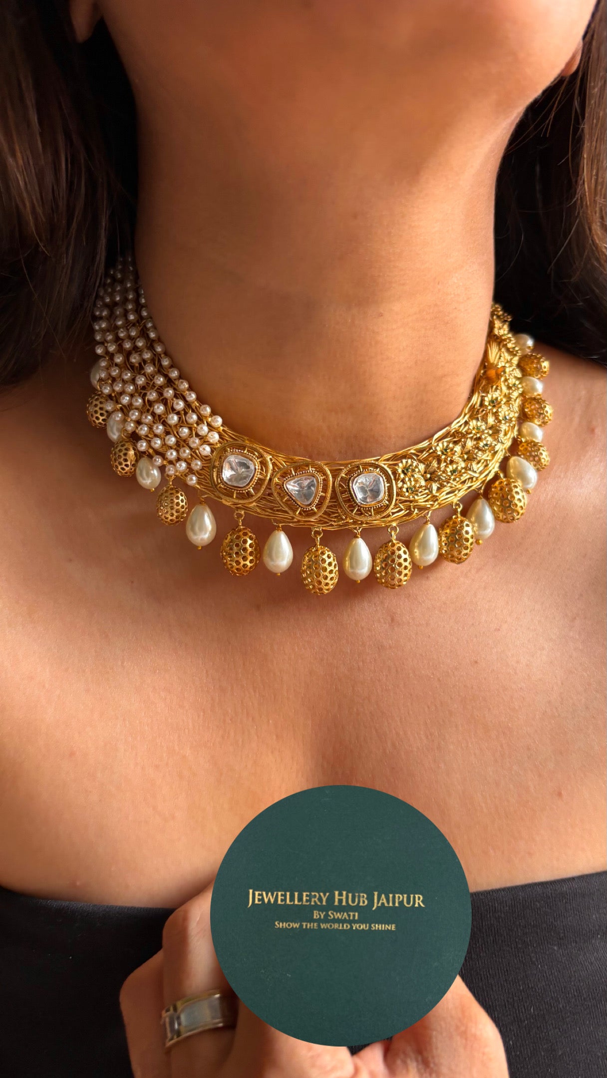 Swarn & pearl drops nakshi Necklace