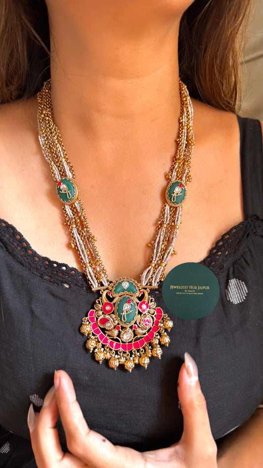 Emerald bird motif & ruby inlay rajwada set