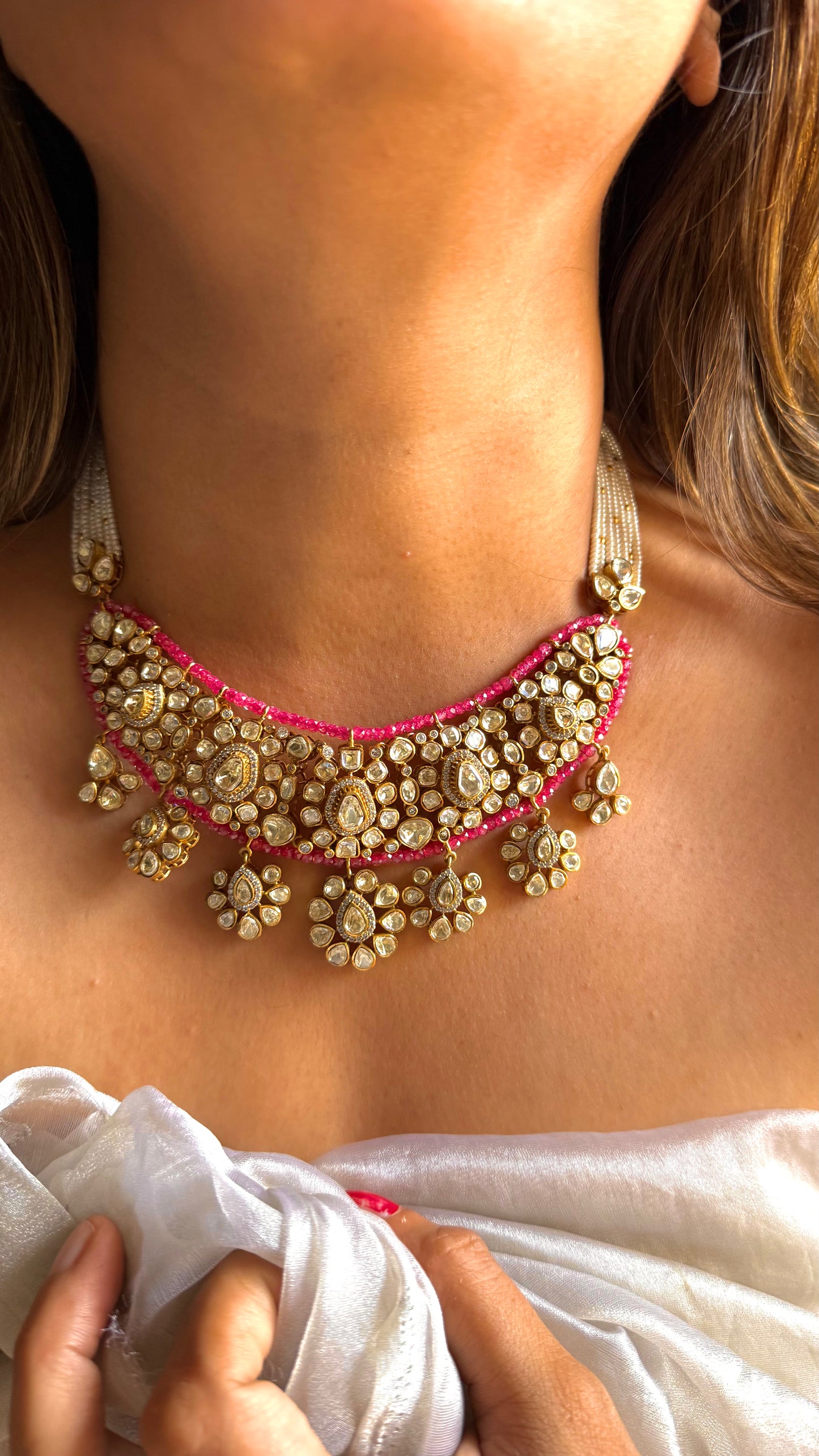 Ruby Real Diamond Polki Designer Necklace (LV Shade)