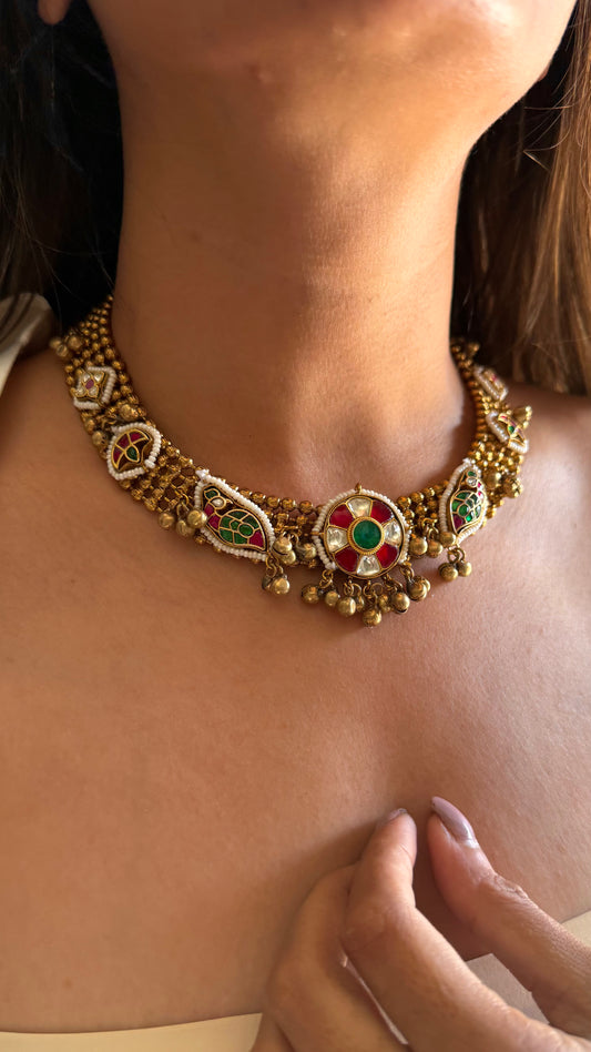 Emerald & ruby golden designed necklace